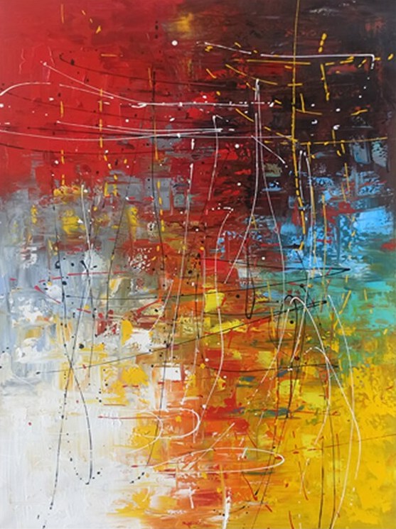 Contemporary Canvas Artwork - Large Modern Acrylic Abstract Painting in Red - Hand Painted Wall Decor for Dining Room, Living Room & Office - Premium Home Art for Modern Interiors