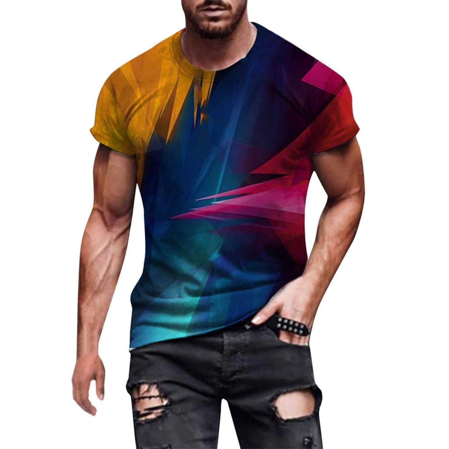 Men's Vintage Printed Crewneck Tee Shirts - Summer Casual Short Sleeve Slim Fit Athletic Tops for Everyday Wear & Outdoor Activities