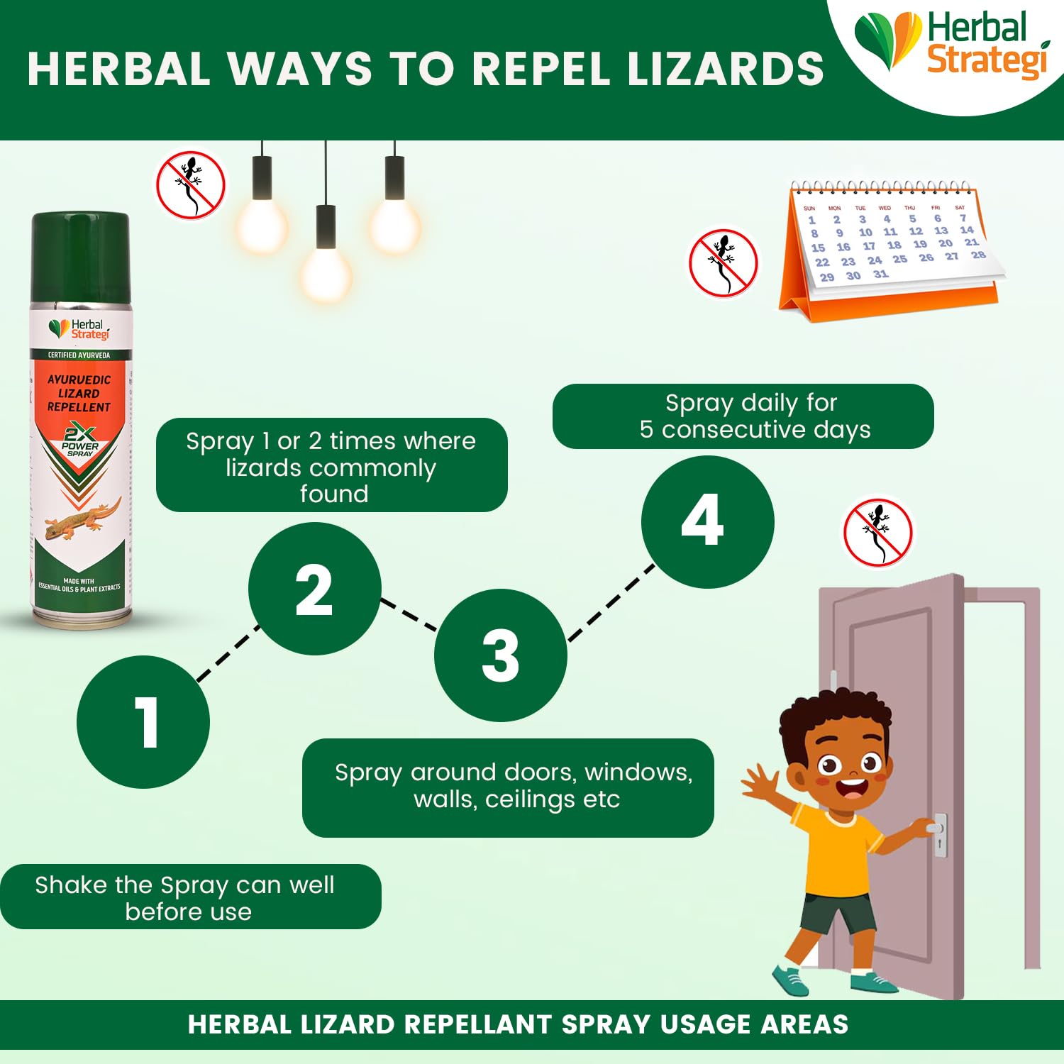 **Herbal Strategi Ayurvedic Lizard Repellent Spray - 200ml | 100% Natural & Chemical-Free | Safe for Babies & Pets | Certified Ayurvedic | Keep Lizards Away from Home, Kitchen, & Garden**