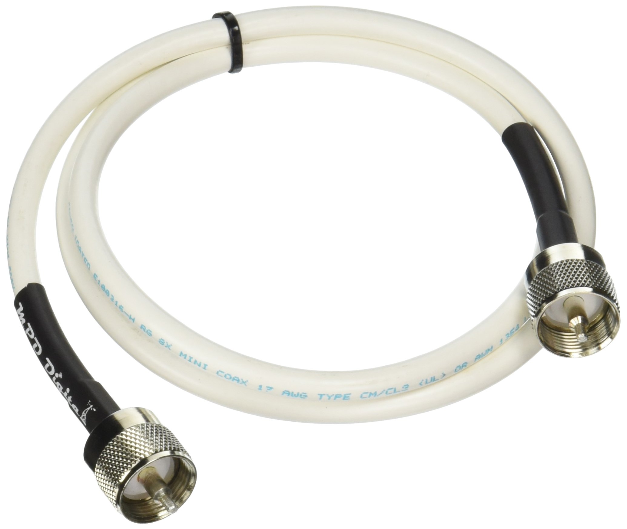 MPD Digital RG8X Coaxial Cable - 75 FT, 50 Ohm, UHF PL259 Male to Male Connector - High Performance RF, CB & AIS Mini-8 Jumper Cable - Made in USA (White) - Perfect for Ham Radio, Marine Communication & CB Antenna Installations