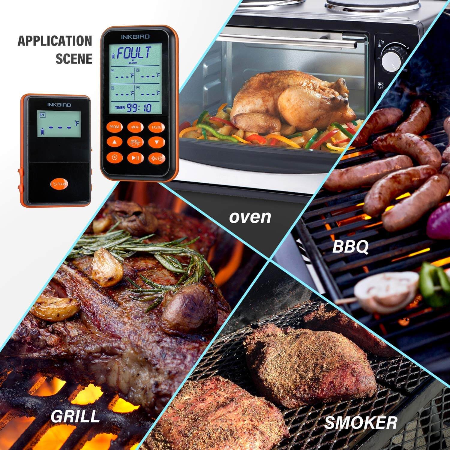 IRF 4S Wireless Remote BBQ Thermometer - Digital Meat Temperature Monitor for Grilling, Smoking & Cooking - Perfect for Outdoor Backyard, Camping & Kitchen Use