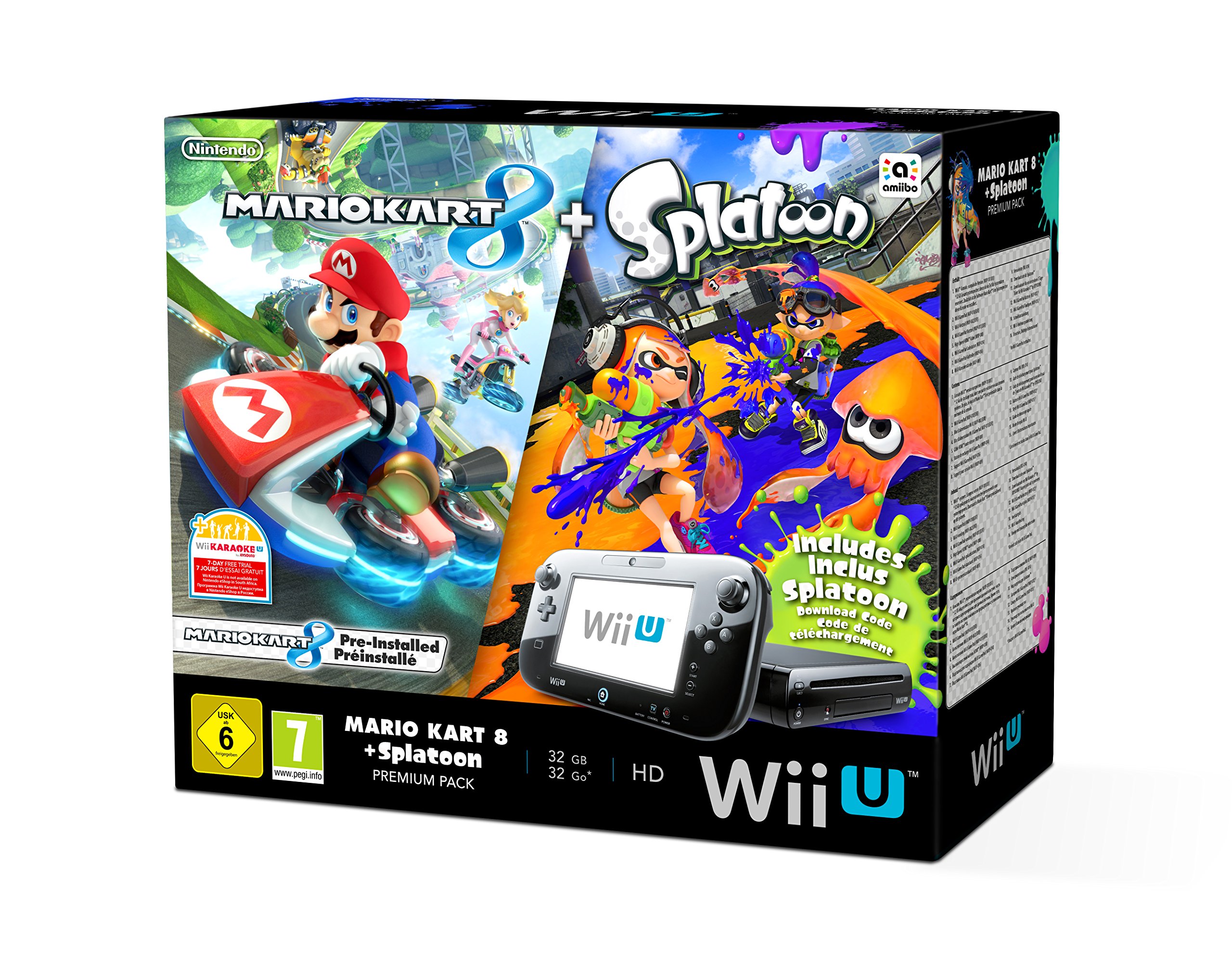 Nintendo Wii U 32GB Black Console with Preinstalled Mario Kart 8 & Splatoon Download Code - Perfect for Family Game Nights and Multiplayer Fun