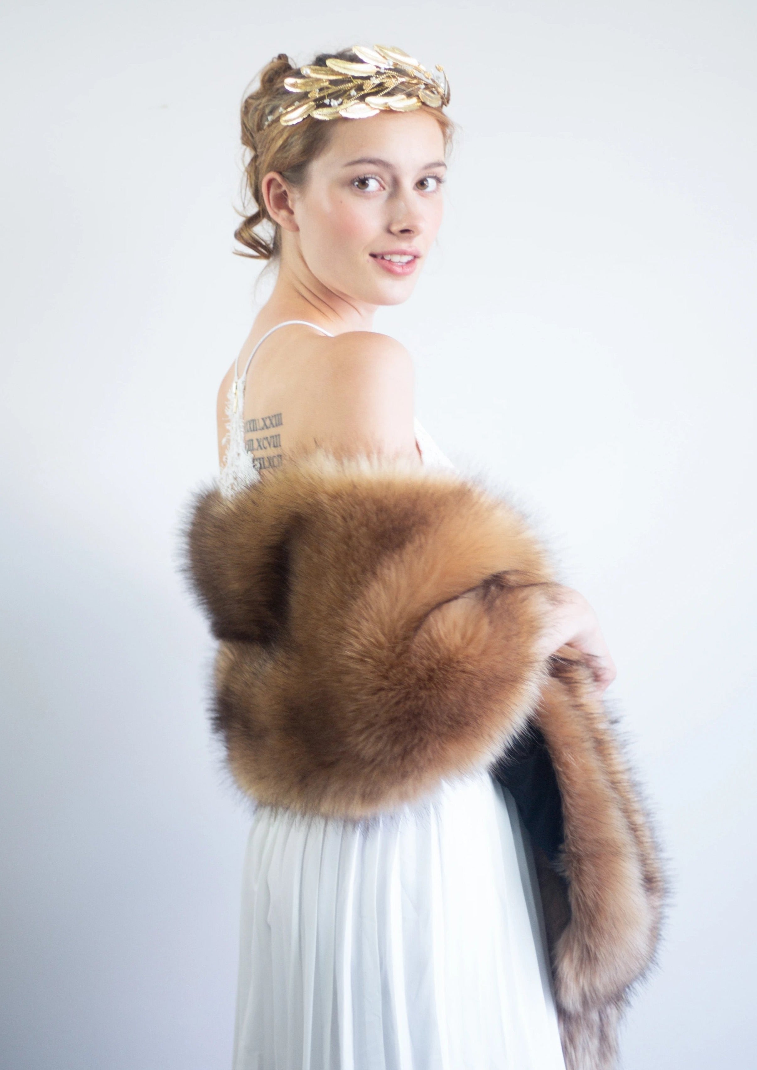 Luxury Honey Brown Faux Fur Shawl Wrap - Soft Winter Scarf for Women (Lilian LBrw03) | Perfect for Evening Parties, Weddings & Cold Weather Fashion