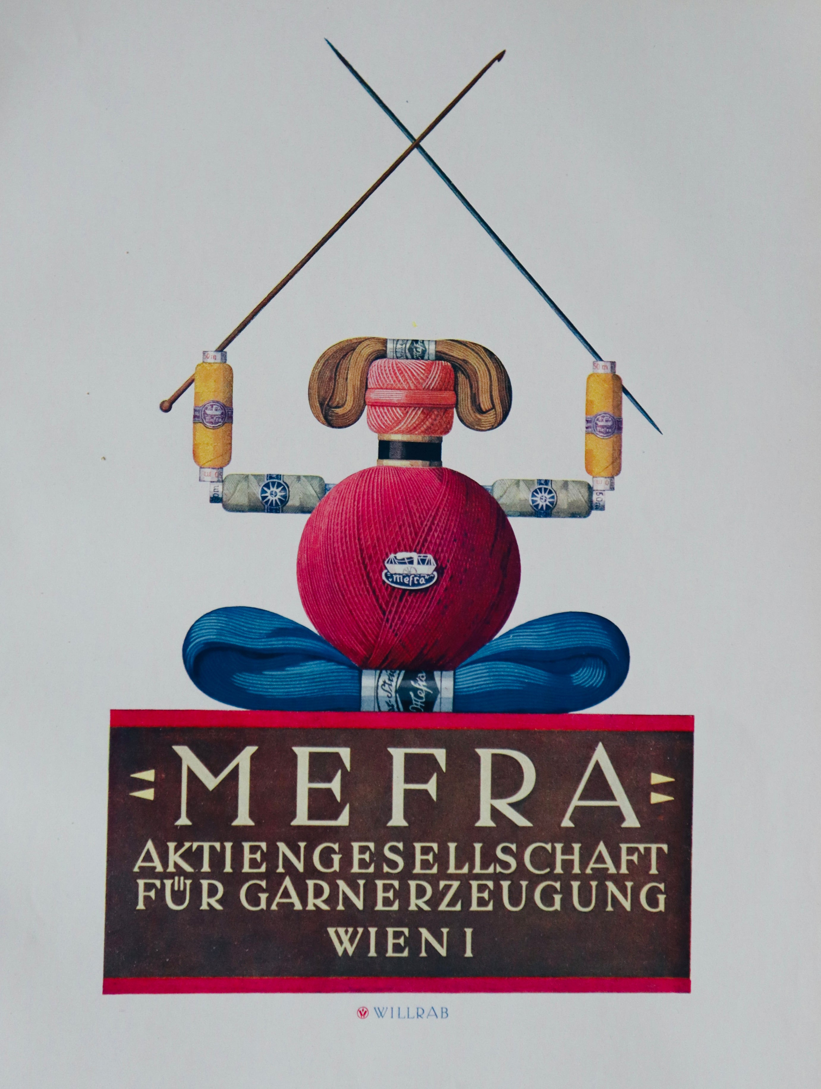 Vintage 1923 Austrian Art Deco Poster - Mefra Knitting & Embroidery Thread Ad - Perfect for Home Decor & Craft Room Inspiration
