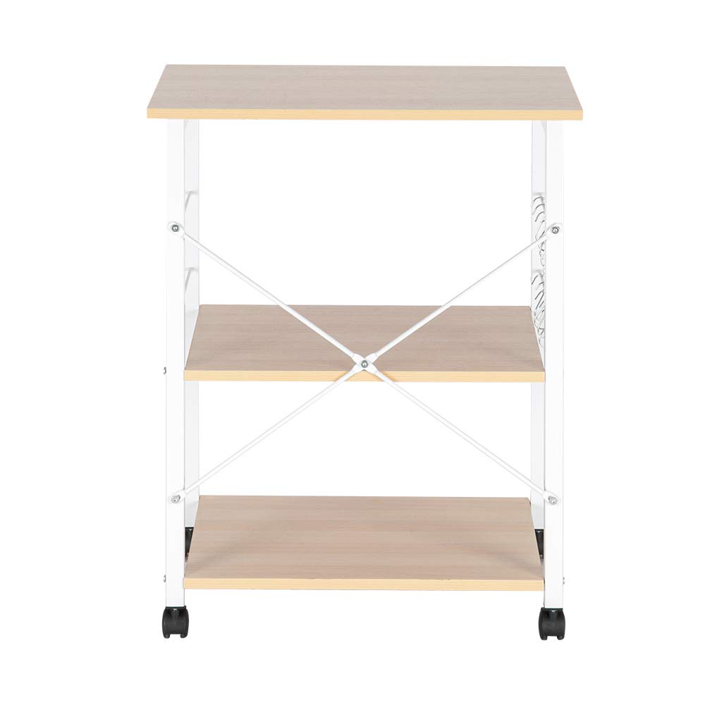 3-Tier Microwave Cart with 10 Hooks - Kitchen Bakers Rack, Oven Stand & Storage Shelf for Small Spaces (Khaki) - Perfect for Apartments, Dorms & Compact Kitchens