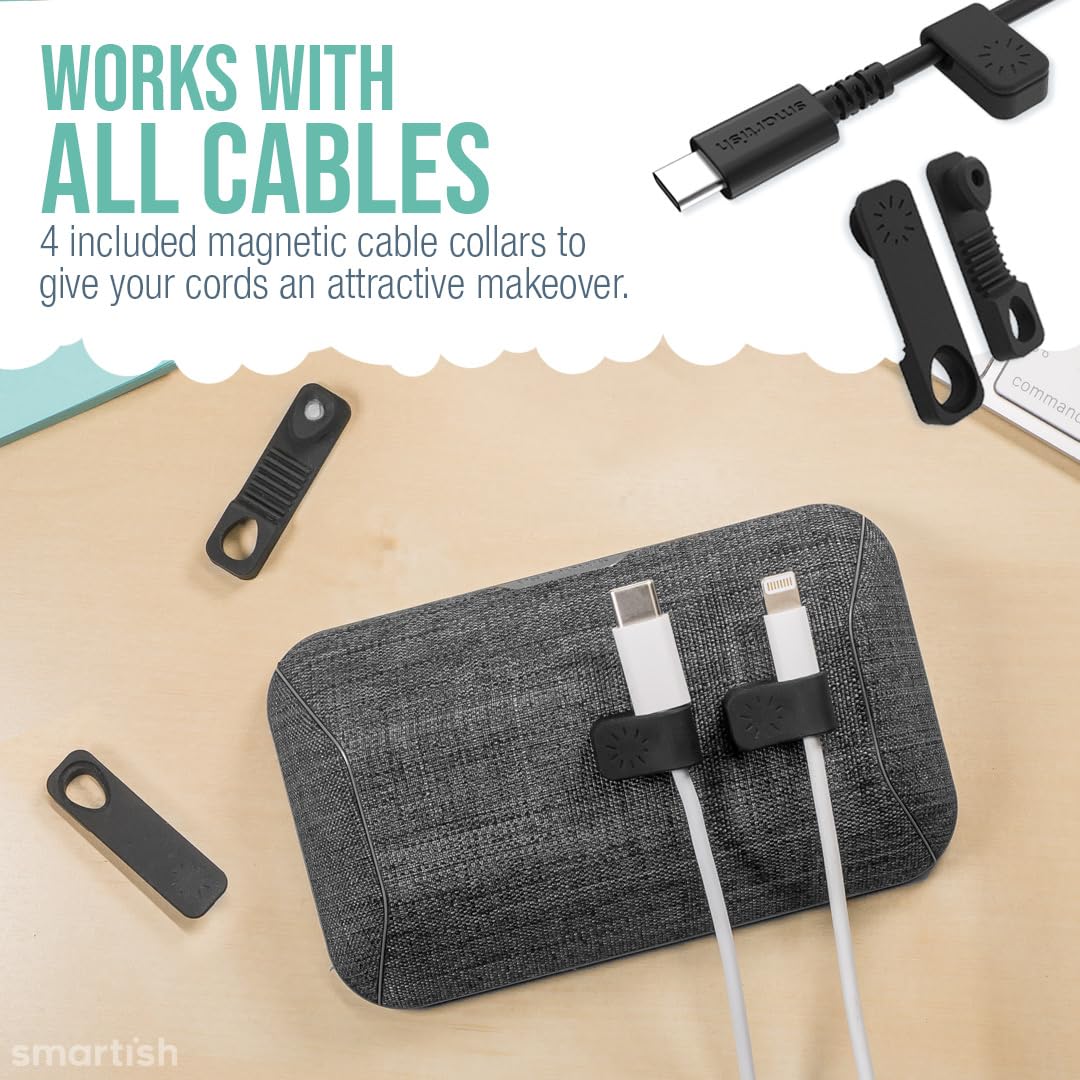 Smartish Magnetic Cord Holder - Strong Magnet Cable Organizer for iPhone Charger, USB Cables & Headphones - Desktop, Nightstand & Car Use - Holds 6 Cables - No. 2 Pencil Gray - Perfect for Home Office & Travel Accessories
