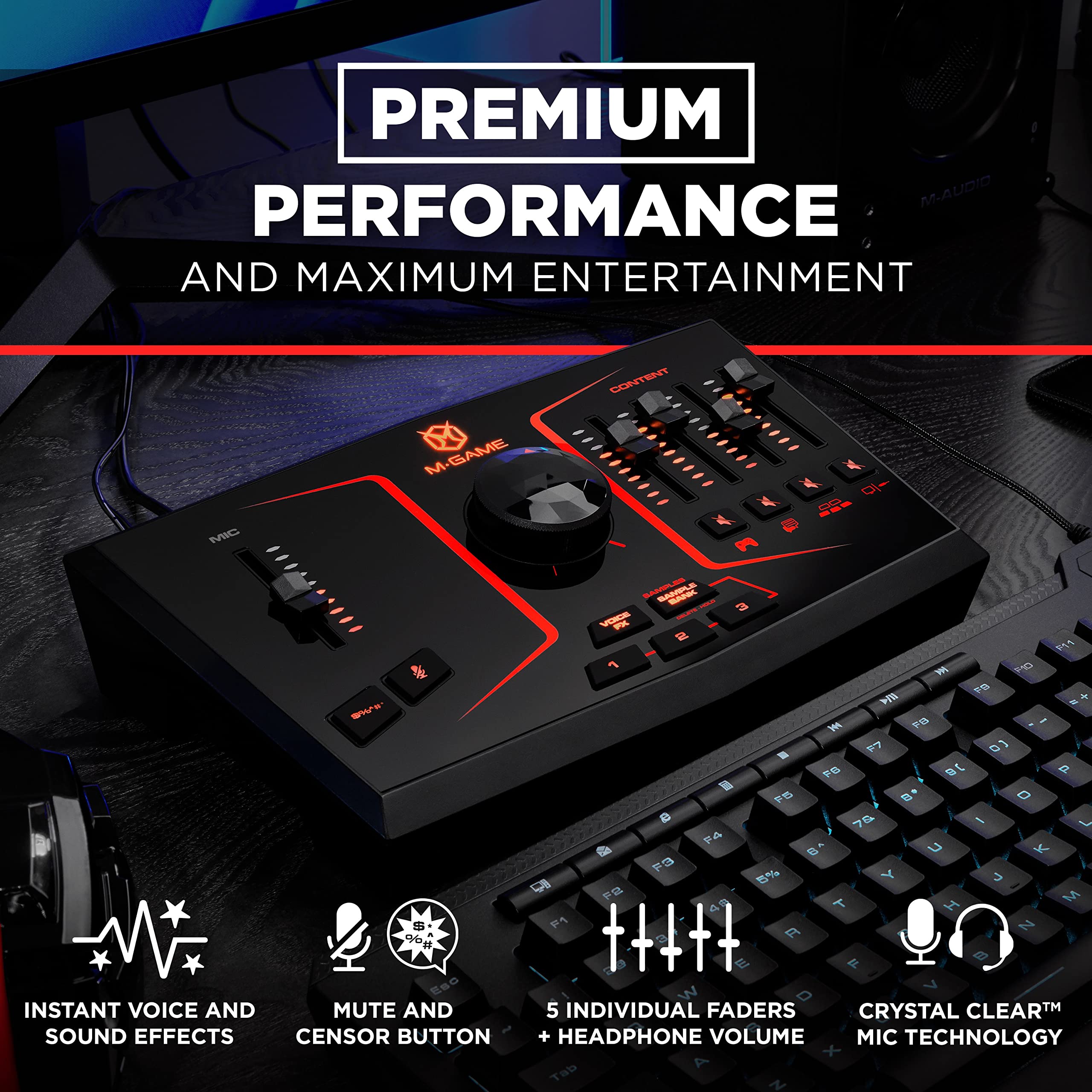 Solo USB Audio Interface Mixer for Streaming & Gaming - XLR Mic Input, Optical Input, Voice Effects, Sampler, LED Lights & Software - Perfect for Podcasting, Live Streaming & Music Production