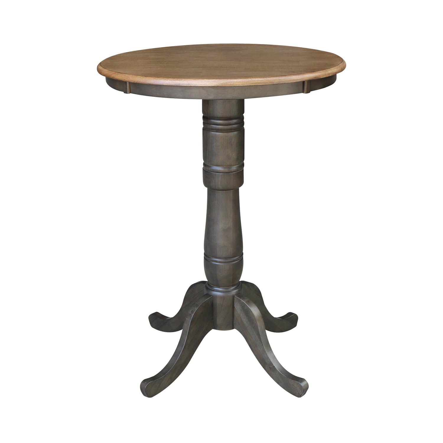 IC International Concepts Round Top Pedestal Dining Table - 42 Inch Bar Height, Solid Hickory Wood with Washed Coal Finish - Perfect for Kitchen Islands, Breakfast Nooks & Small Space Dining Rooms
