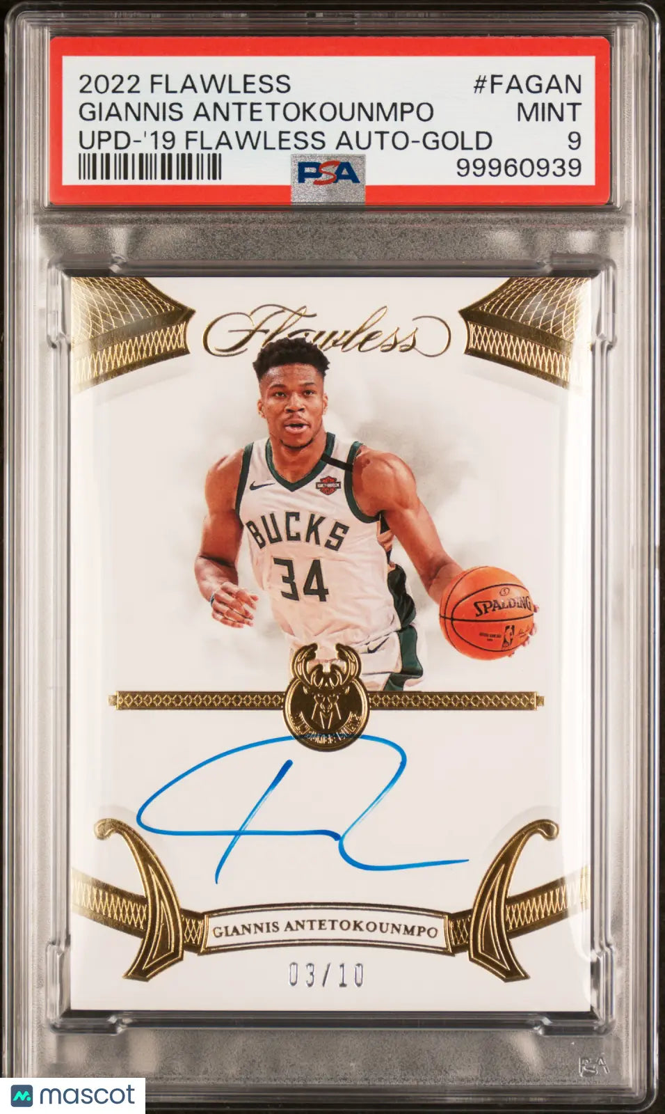 2022 Panini Flawless Update Giannis Antetokounmpo Gold Foil Autograph PSA 9 Gem Mint 03/10 - Rare Basketball Trading Card for Collectors & Investors