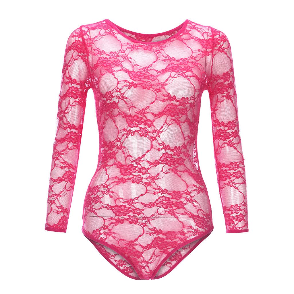Women's Floral Long Sleeve Lace Bodysuit - Stretchy Leotard Top & Jumpsuit for Dance, Yoga, and Summer Outfits