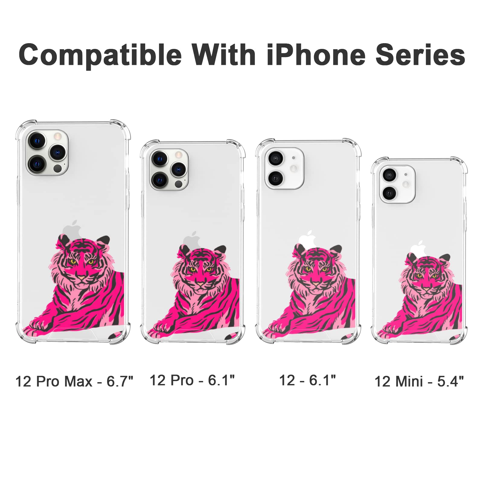 Pink Tiger Phone Case for iPhone 12/13 Mini/Pro/Max/XR - Cute Artistic Painting Design Hard PC with TPU Bumper - Trendy Clear Phone Cover for Women & Girls - Perfect for School, Work & Everyday Use