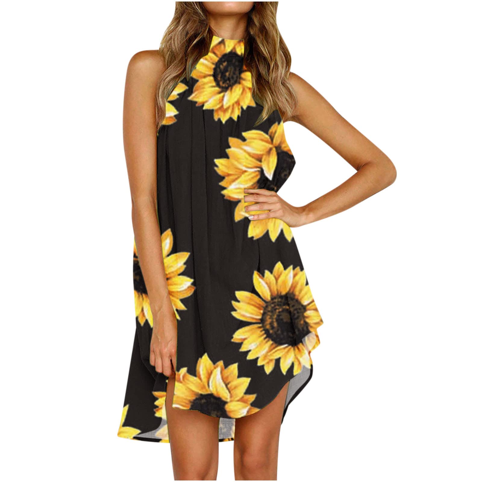 Women's Summer Sleeveless Floral Print Ruched Mini Dress - Casual Loose Fit Lightweight Shift Dress for Beach, Vacation & Date Night