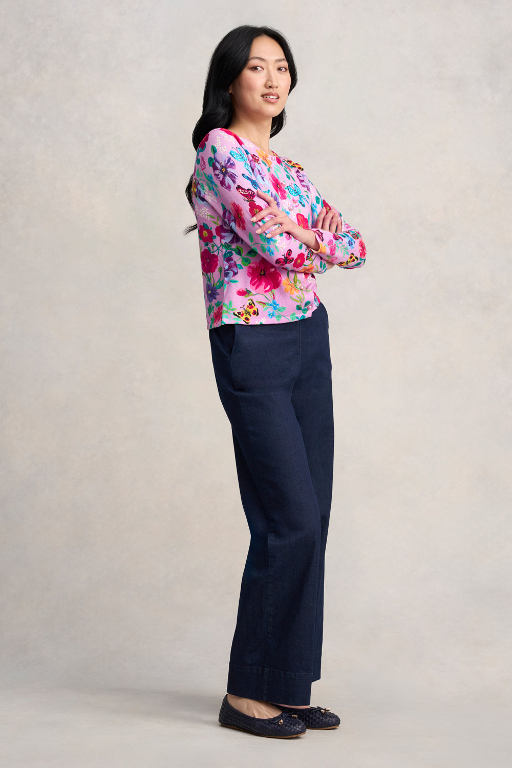 Nathalie Lété Lilac Butterfly Cardigan - Women's Floral Knit Sweater | Cozy Fall & Winter Fashion | Perfect for Casual Outings & Office Wear
