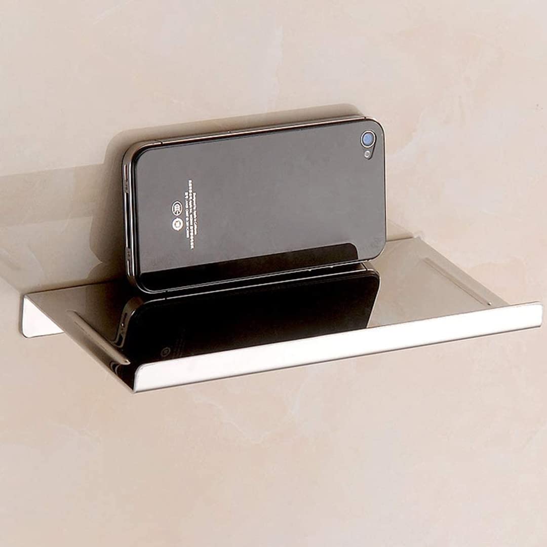 Stainless Steel Anti-Slip Wall Mounted Phone Holder Stand - Bathroom Shelf for Smartphones, Small Speakers & Baby Wipes | Polished Chrome Finish | Perfect for Showers, Kitchen Countertops & Bedroom Organization