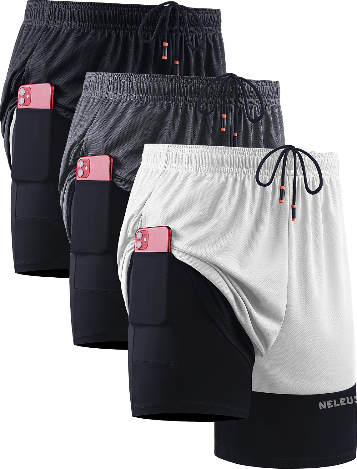NELEUS Men's 2-in-1 Running Shorts with Built-in Liner - Quick Dry Athletic Workout Shorts with Pockets for Gym, Jogging & Outdoor Sports