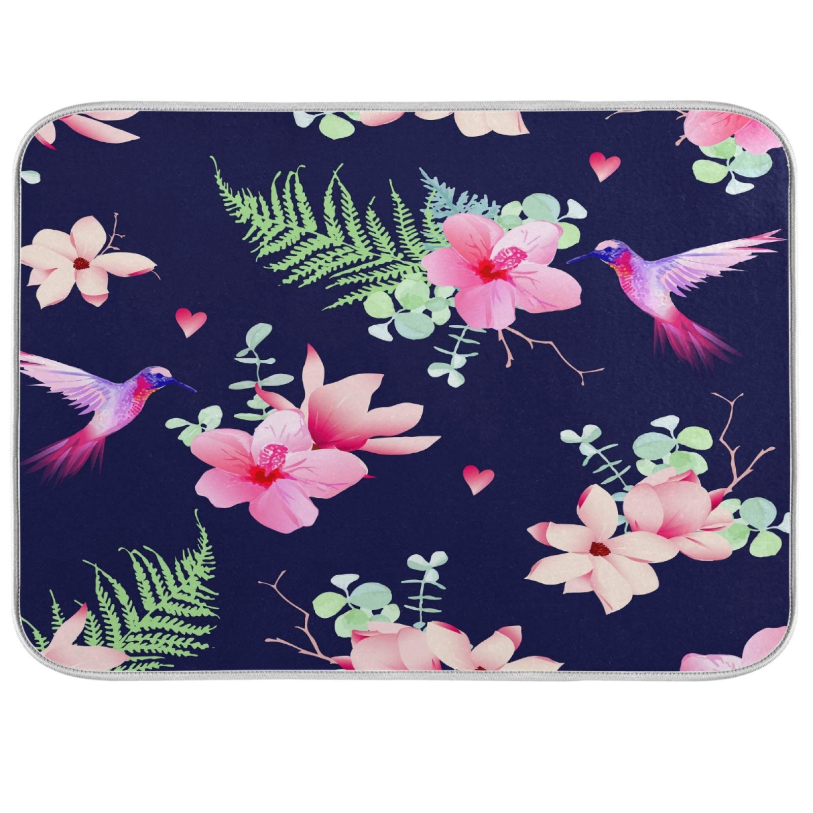Premium Polyester Dish Drying Mat with Hummingbird Design - 24