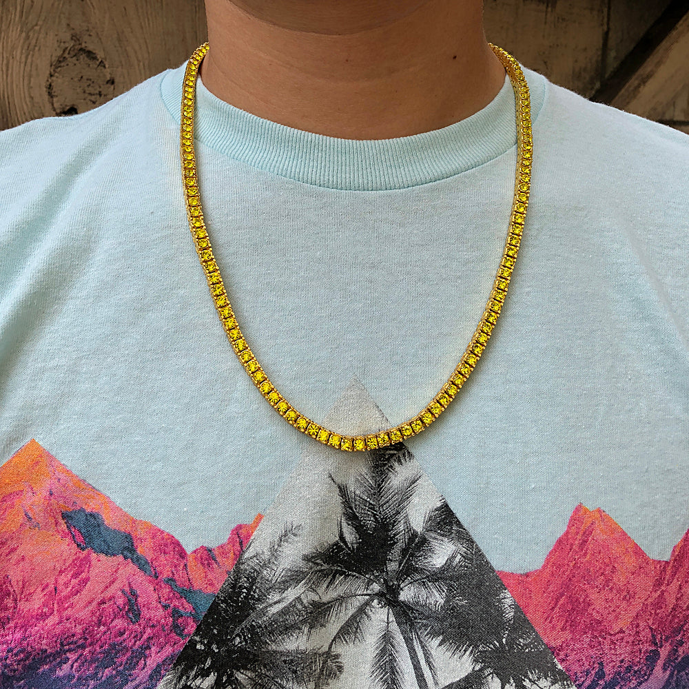 1 Row Tennis Chain for Men & Women - 14K Gold Plated Stainless Steel Necklace - Perfect for Casual Wear, Parties & Gifts