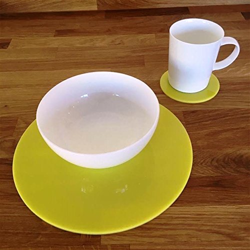 Premium Round Placemat and Coaster Set - 8 Large Placemats & 8 Coasters in Sunny Yellow - Perfect for Dining Tables, Kitchen Countertops, and Party Decorations
