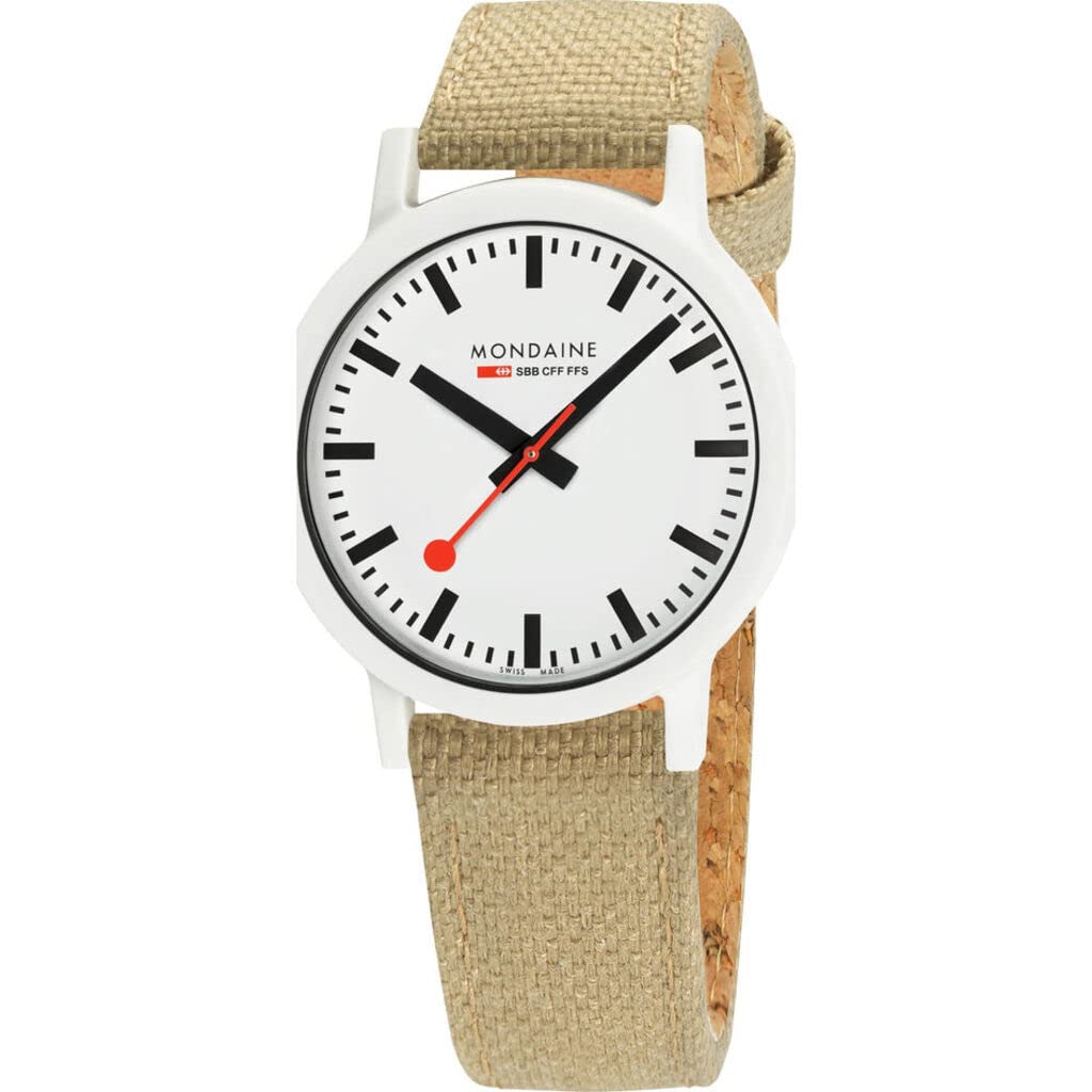 Mondaine Essence Watch - Eco-Friendly White Dial with Renewable Materials | Stylish Unisex Wristwatch for Everyday Wear & Office Fashion Accessory