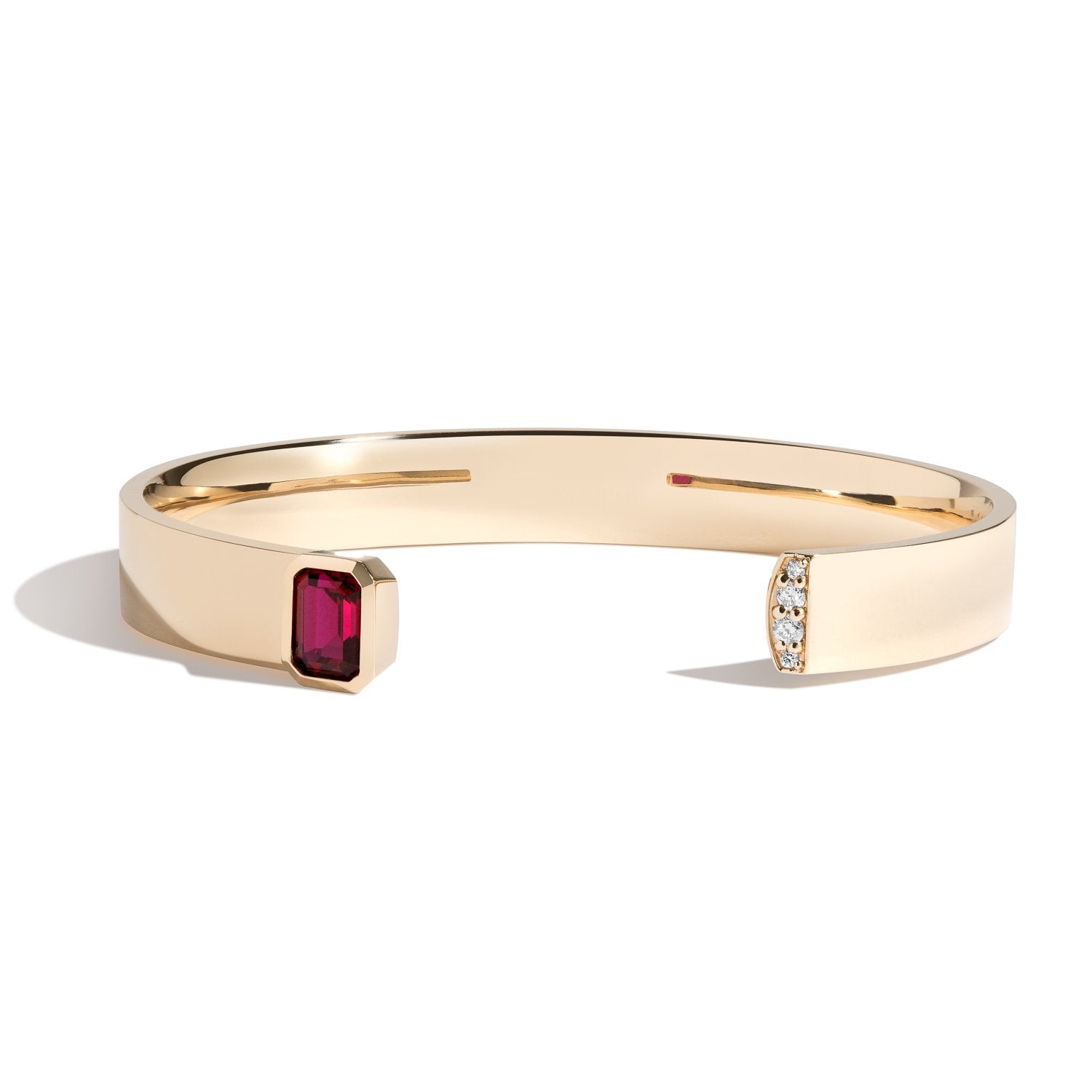 IN STOCK Elegant Ruby Emerald Cut Cuff Bracelet with Pavé Diamonds - Perfect for Weddings, Parties & Special Occasions