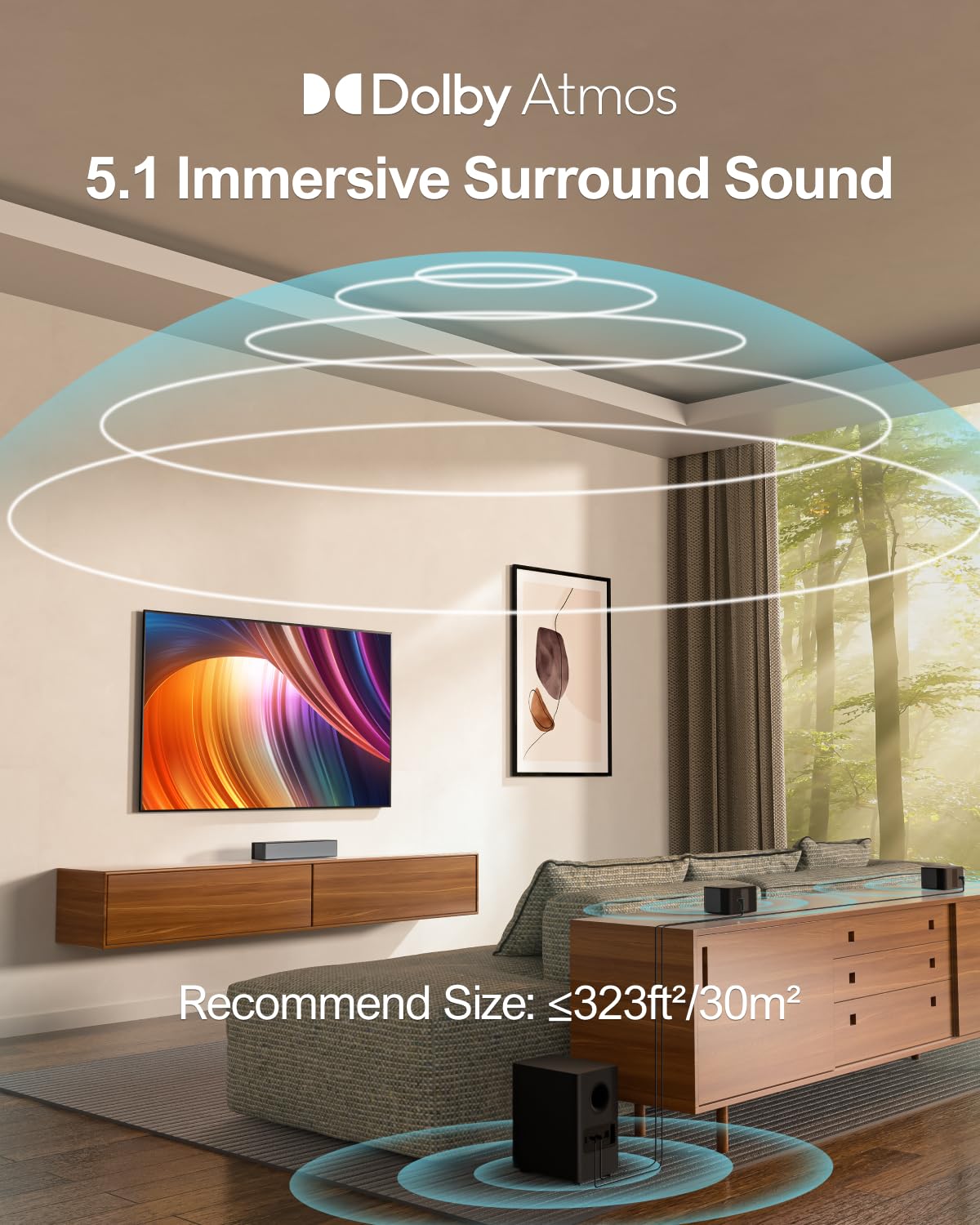 ULTIMEA 5.1 Dolby Atmos Sound Bar with 410W Peak Power, Subwoofer & Adjustable Surround Speakers for TV, Home Theatre System, Poseidon D60 – Perfect for Movie Nights & Gaming