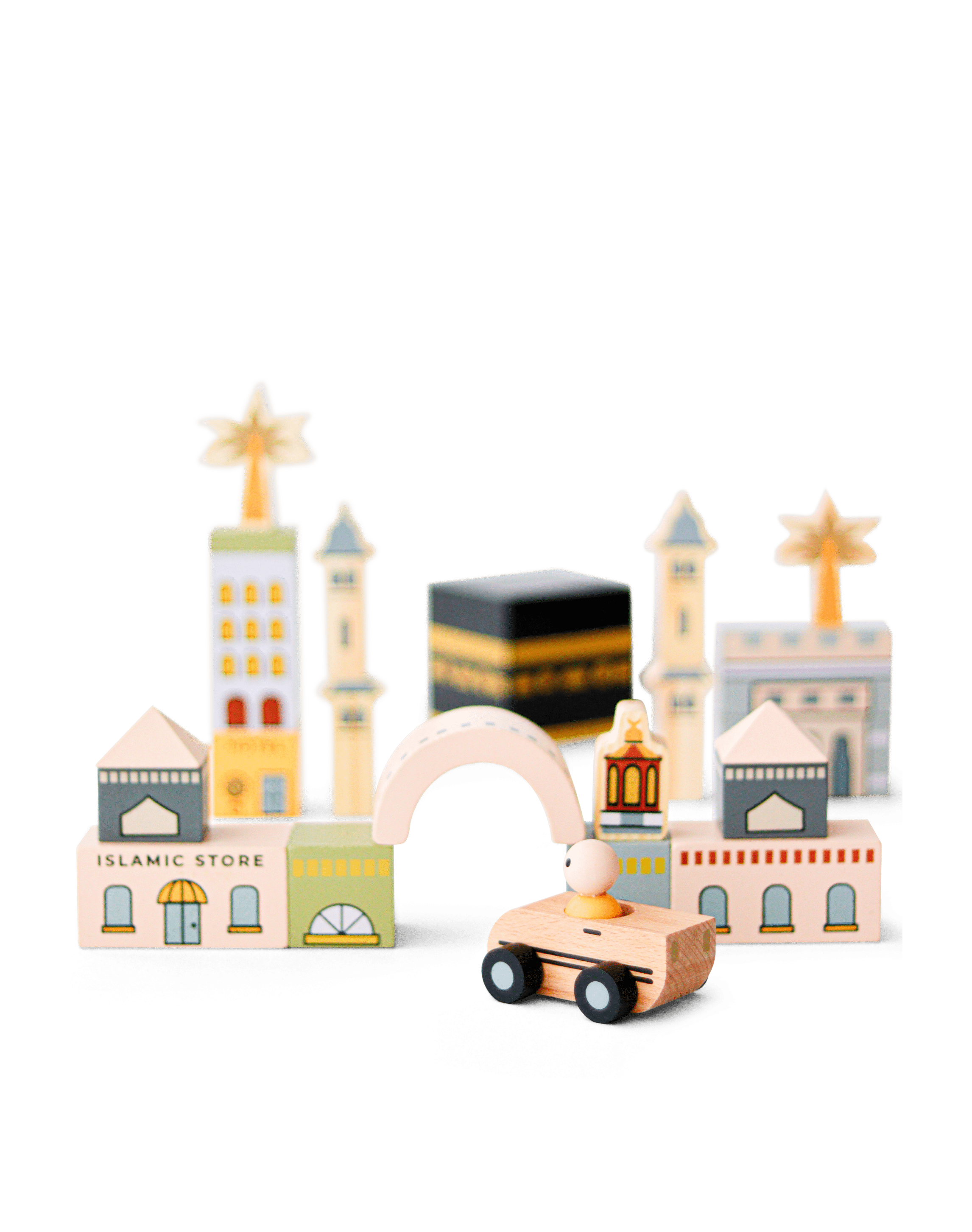 Premium Makkah City Wooden Souvenir Set - Islamic Home Decor, Hajj & Umrah Gift for Muslims - Perfect for Prayer Rooms, Living Rooms & Office Desks
