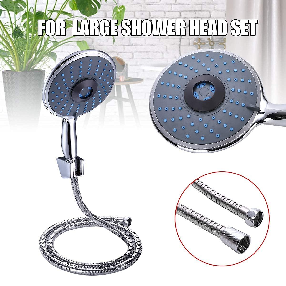 5-Mode Adjustable Chrome Large Shower Head with Hose - High Pressure Water Saving Showerhead for Bathroom, Perfect for Spa-Like Experience & Water Conservation