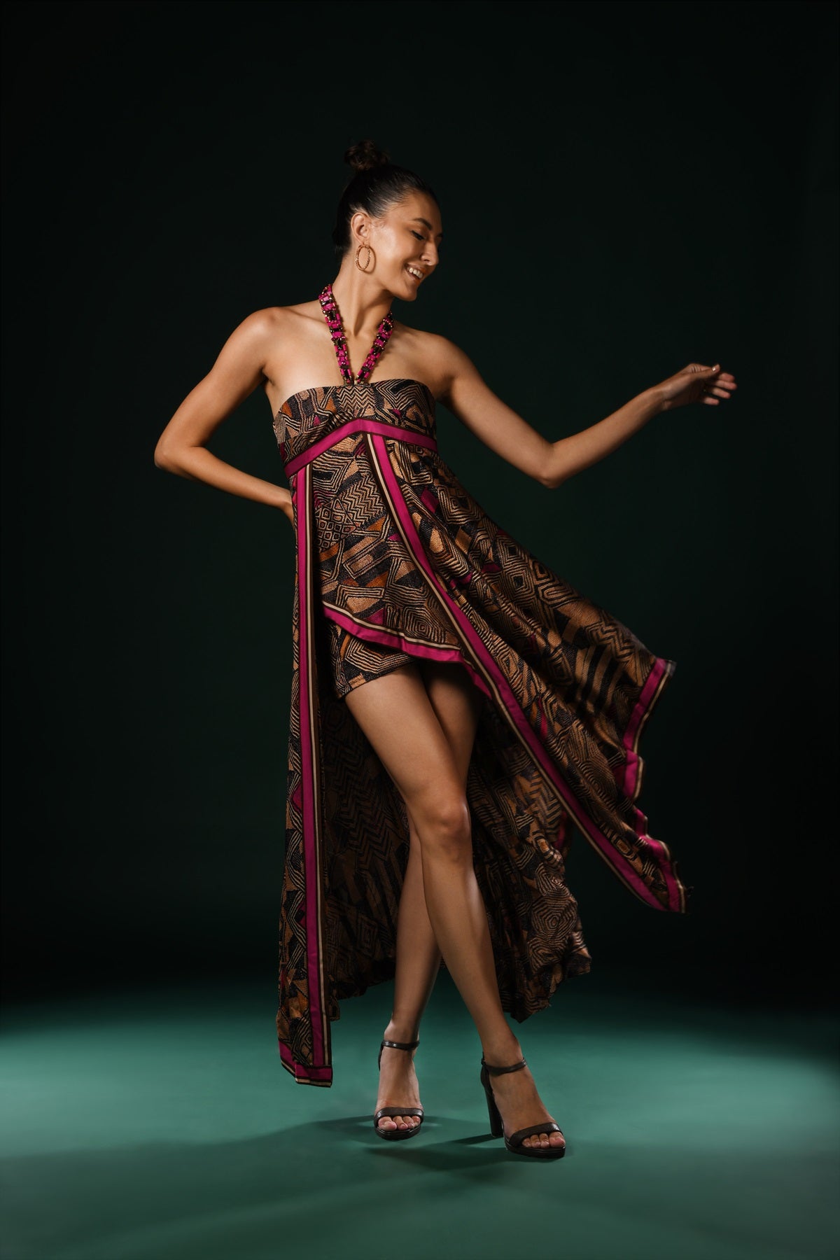 Stylish Geometric Fuchsia Asymmetrical Dress for Women - Trendy Party & Evening Wear