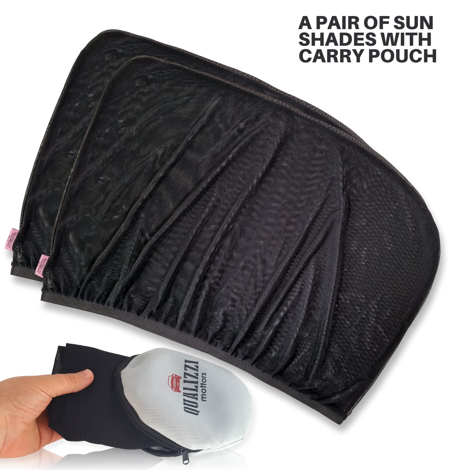 Qualizzi XXL Car Side Window Shades for SUVs (12 Sizes) - UV Protection, Heat & Bug Blocking Mesh Screens for Baby Safety & Privacy, 2-Pack Stretchable Sun Shades - Perfect for Road Trips & Summer Driving