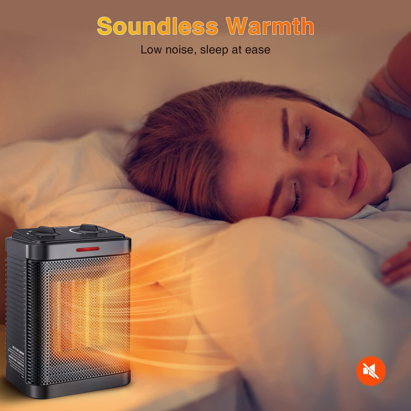 1500W PTC Ceramic Space Heater with Thermostat - 2S Rapid Heating, 3 Modes, Quiet & Safe Electric Heater for Bedroom, Office, Indoor Use - Portable Small Heater with Safety Protection for Home & Workspace