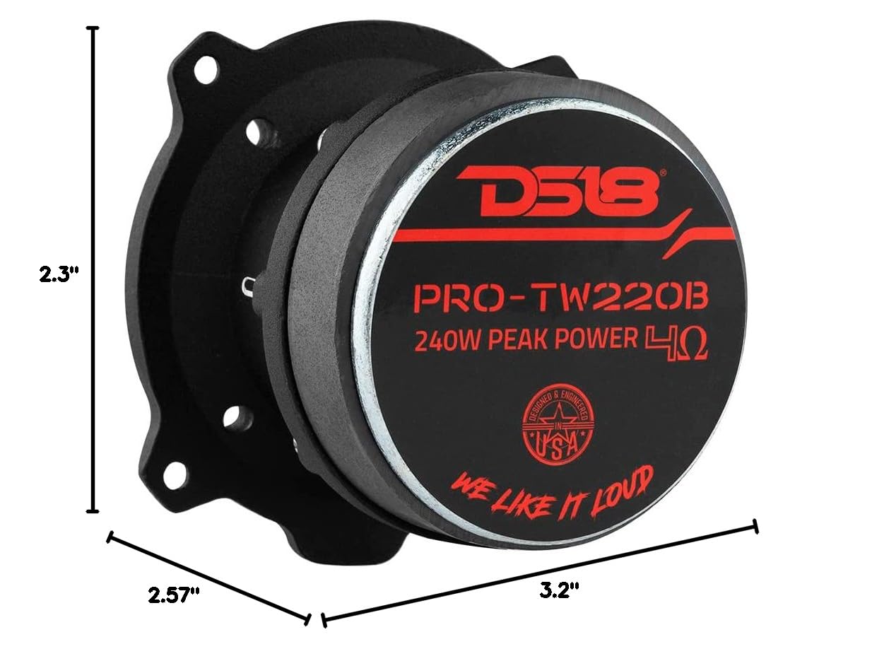 DS18 PRO-TW220B 3英寸铝制超子弹高音喇叭 - 240W最大功率，120W RMS，内置分频器，104dB高灵敏度 - 适用于汽车音响和家庭影院系统