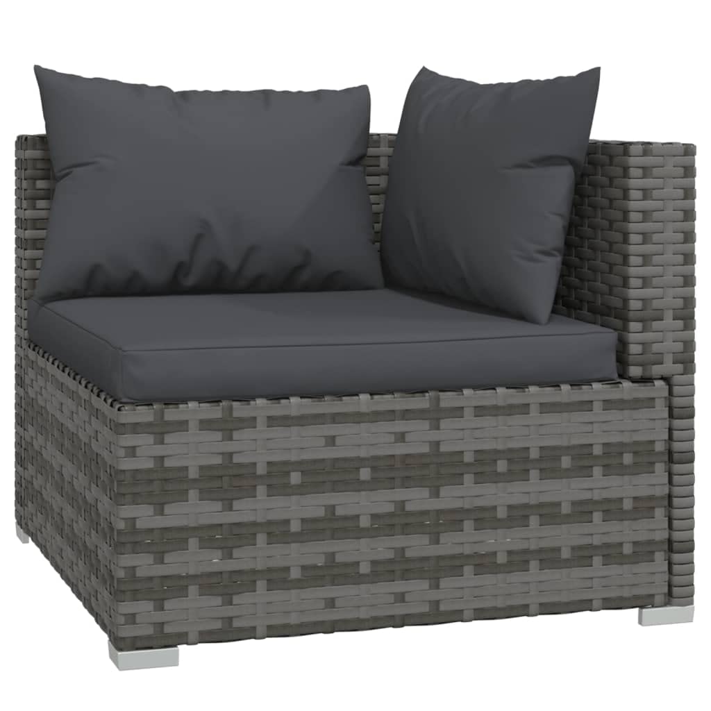 vidaXL 8-Piece Gray Poly Rattan Patio Lounge Set with Cushions - Lightweight Water-Resistant Outdoor Furniture, Modular Design & Easy Care - Perfect for Poolside, Garden or Backyard Relaxation
