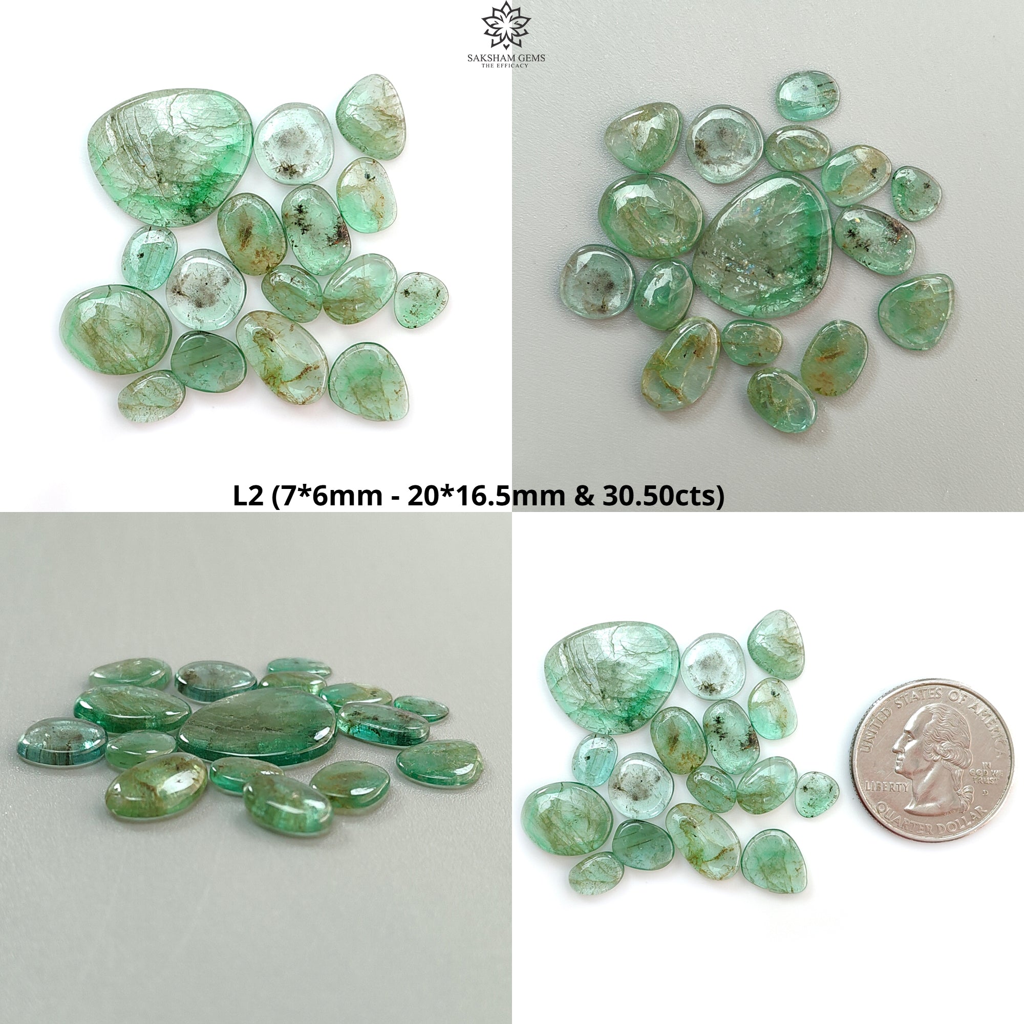 Natural Untreated Emerald Gemstone Cabochon - 16pcs/19pcs Fancy Shape May Birthstone for Jewelry Making, Rings, Necklaces & DIY Crafts