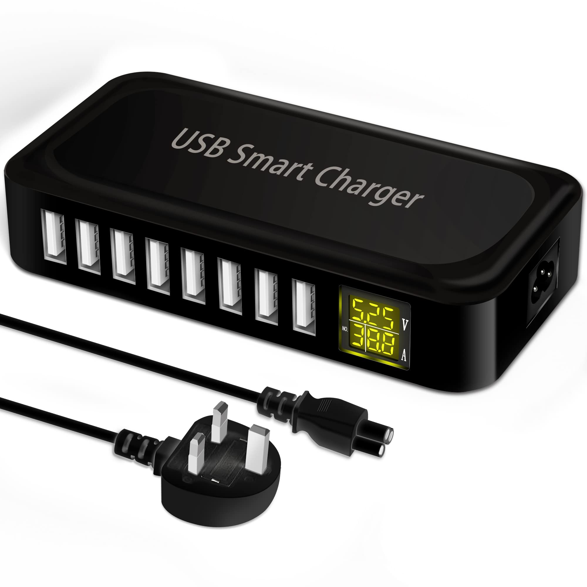8-Port USB Charging Station with LED Display - Fast Multi USB Wall Charger Hub for iPhone 15/14/13 Pro Max/12/11/Xs/8/Plus, iPad, Samsung Galaxy S21/S20, Pixel 6 - Perfect for Home, Office & Travel Charging Needs