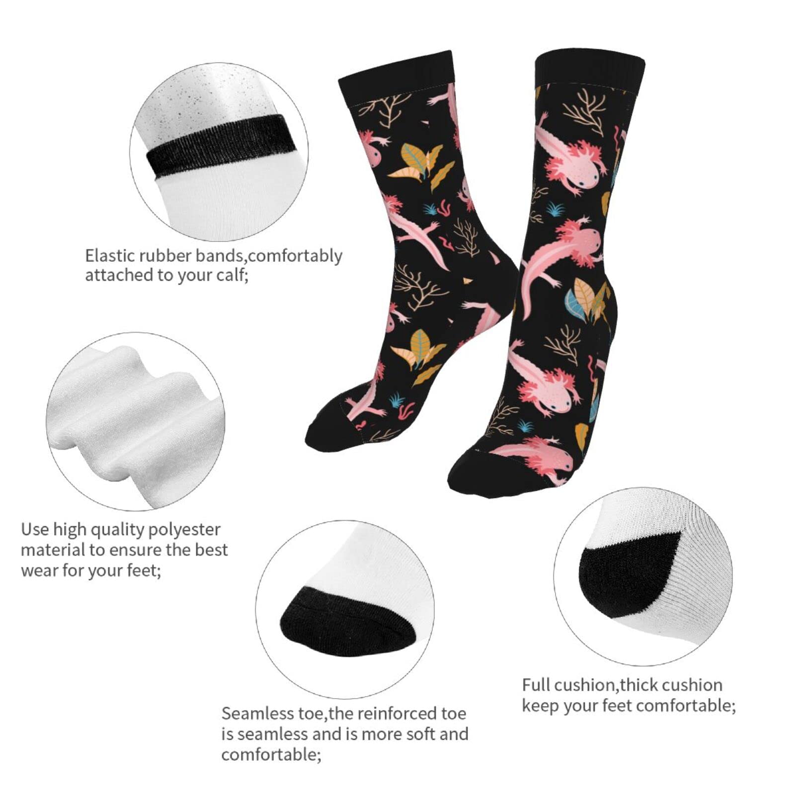 Funny Axolotl Print Crew Socks for Men & Women - Cute Salamander Dress Socks for Casual Wear, Cosplay & Gifts