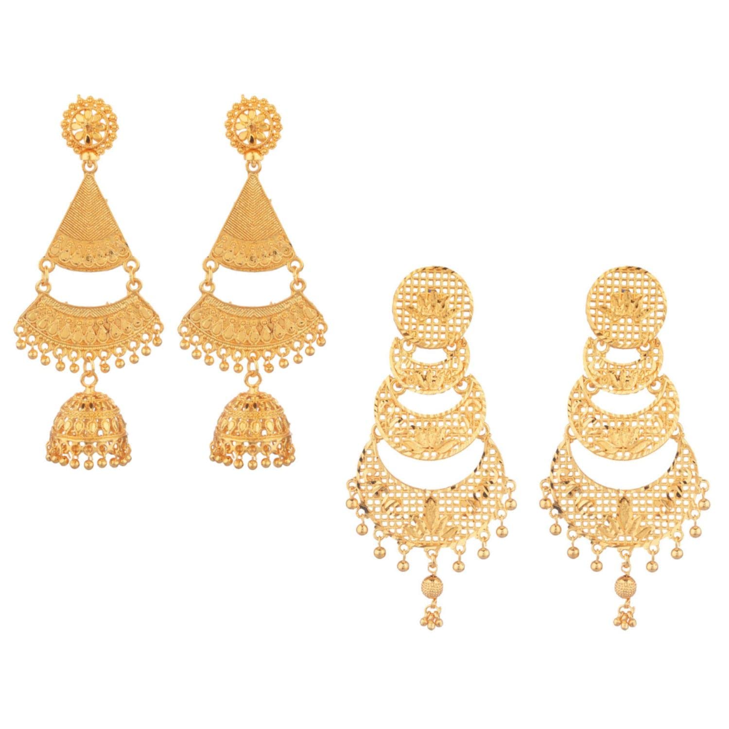Exquisite Indian Jewelry Gold Tone Filigree Chandbali Dangle Earrings for Women | Traditional Handmade Ethnic Bridal Party Wedding Jewelry | Perfect for Festivals, Weddings & Special Occasions