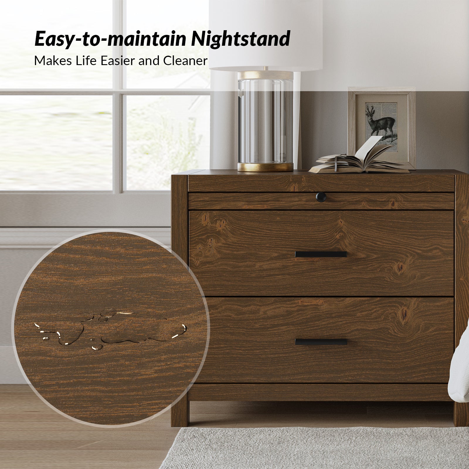 Galatea Simplicity Nightstand with Extendable Tray - Modern Bedside Table with Optional Storage Tray for Bedroom, Living Room or Office Use