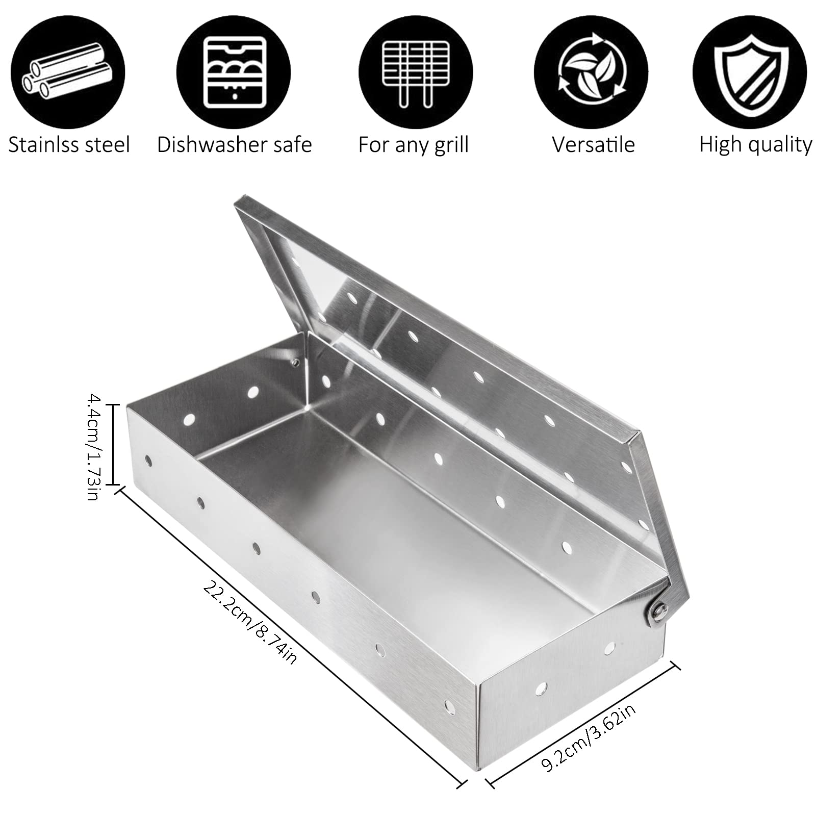 Stainless Steel BBQ Smoker Box - Portable Wood Chip Smoking Box for Outdoor Gas & Charcoal Grills - Perfect for Smoking Meat, Fish & Vegetables at Home or Camping