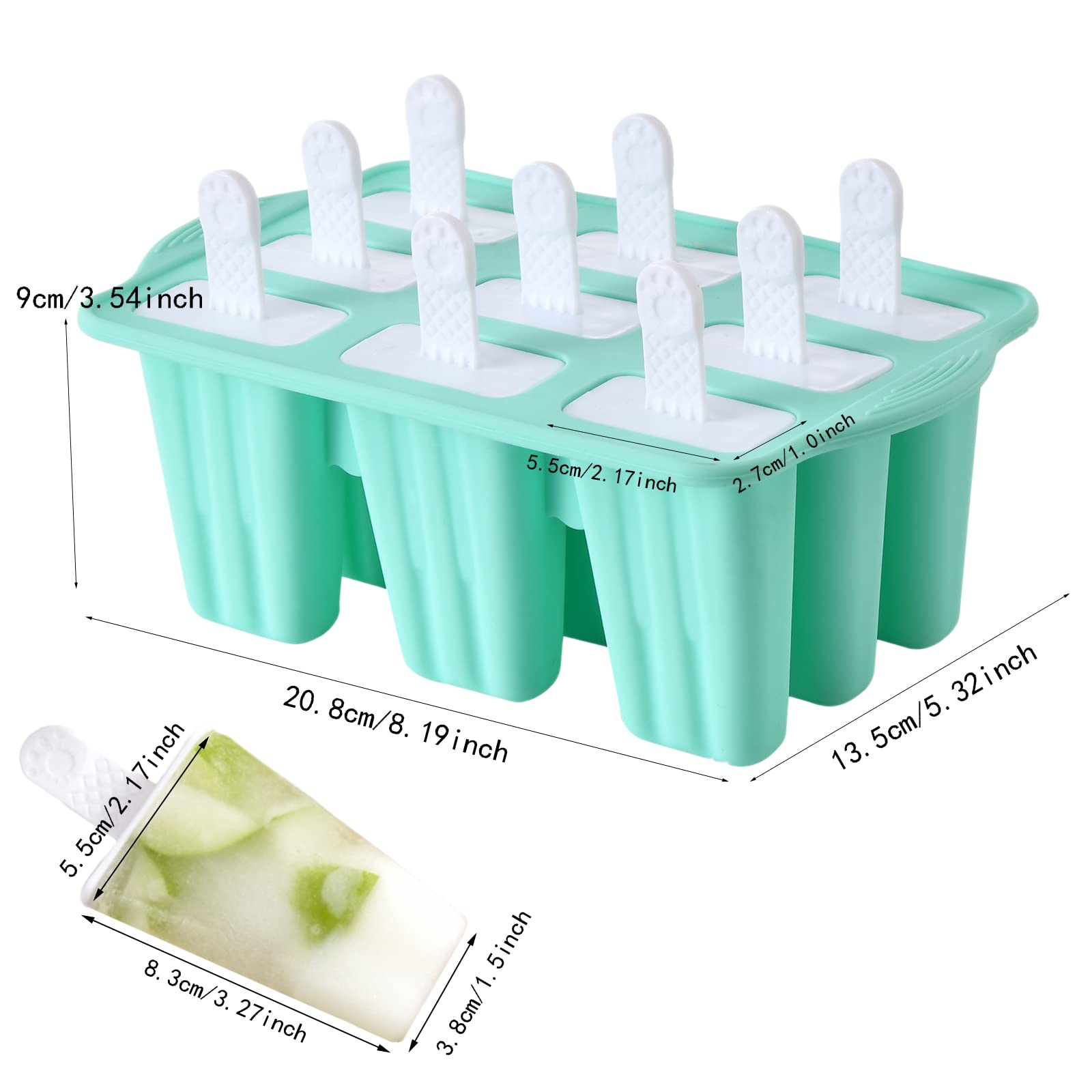 12-Piece Silicone Popsicle Molds BPA Free with 14 Sticks - Reusable, Easy Release Ice Pop Maker for Kids & Adults (Green, 12 Cavities) - Perfect for Summer Treats, Birthday Parties & Family Fun