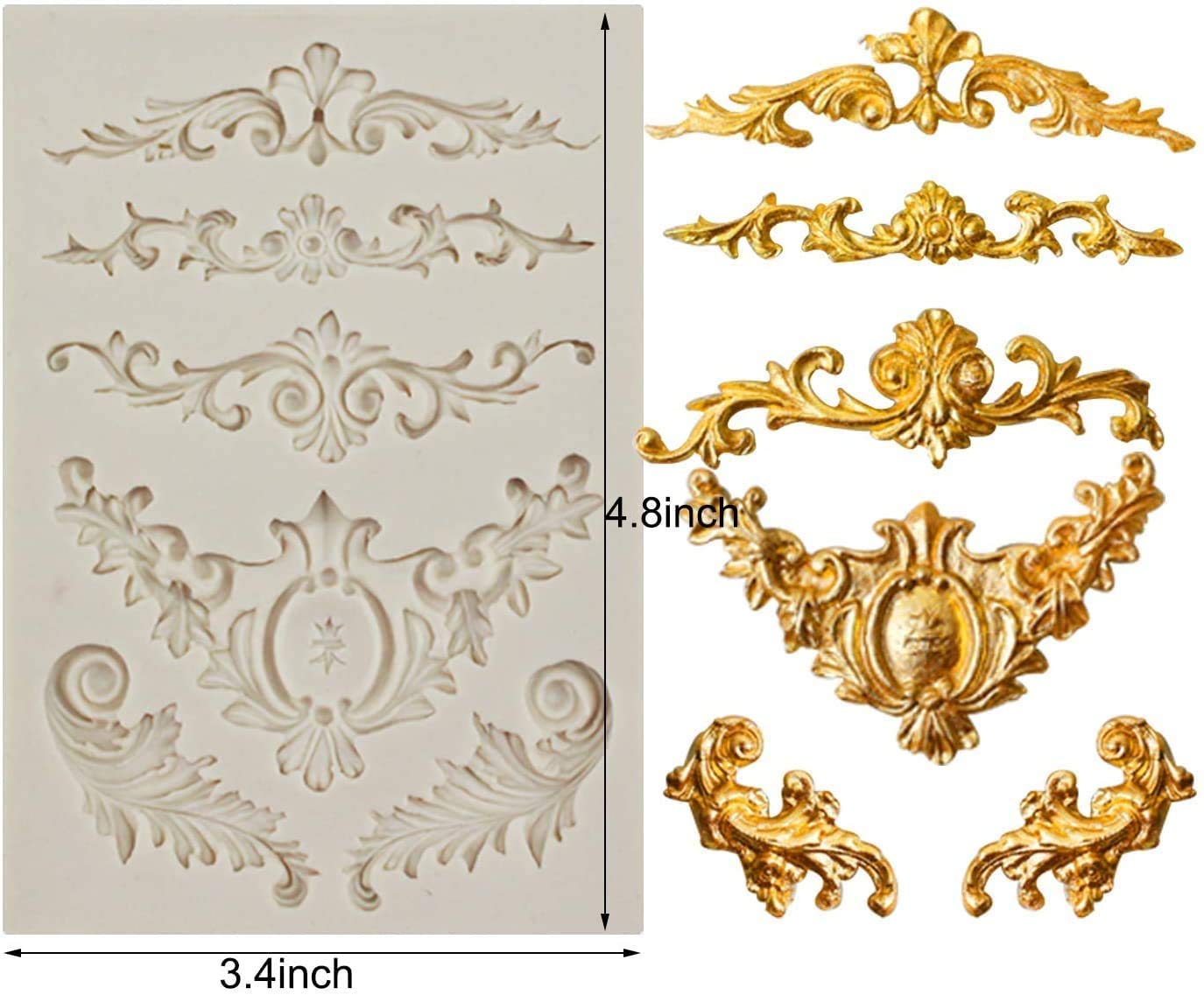 3-Piece Baroque Scroll Border Silicone Fondant Molds - Elegant Lace Design for Cake Decorating, Chocolate, Candy & Polymer Clay - Perfect for Wedding Cakes, Cupcakes & DIY Sugar Crafts