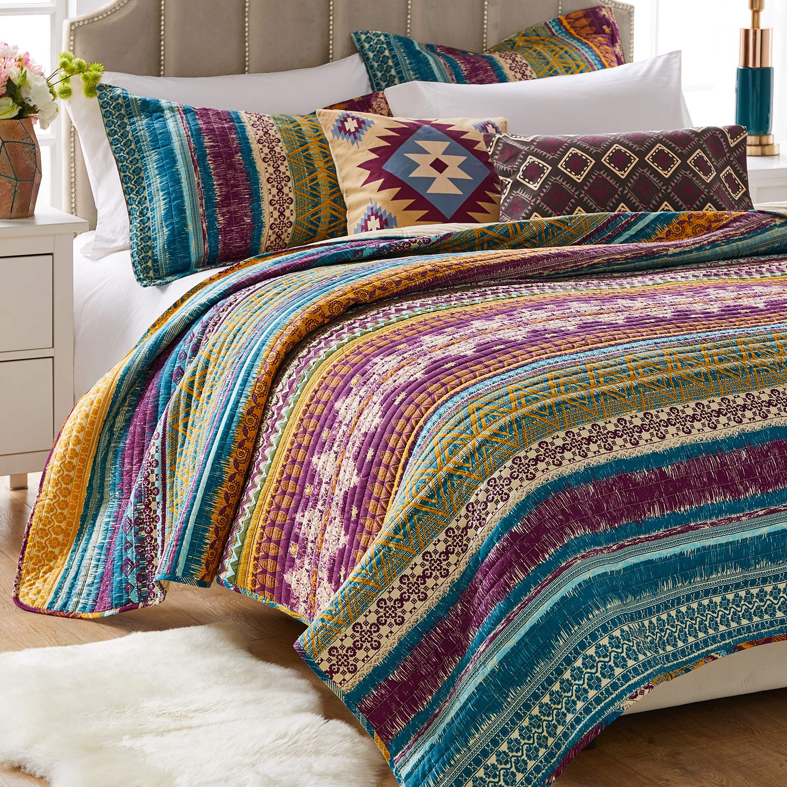 Greenland Home Southwest Style Quilt Set - 5 Piece King/California King Bedding - Siesta Collection | Perfect for Southwestern Decor, Guest Rooms & Cozy Bedroom Retreats