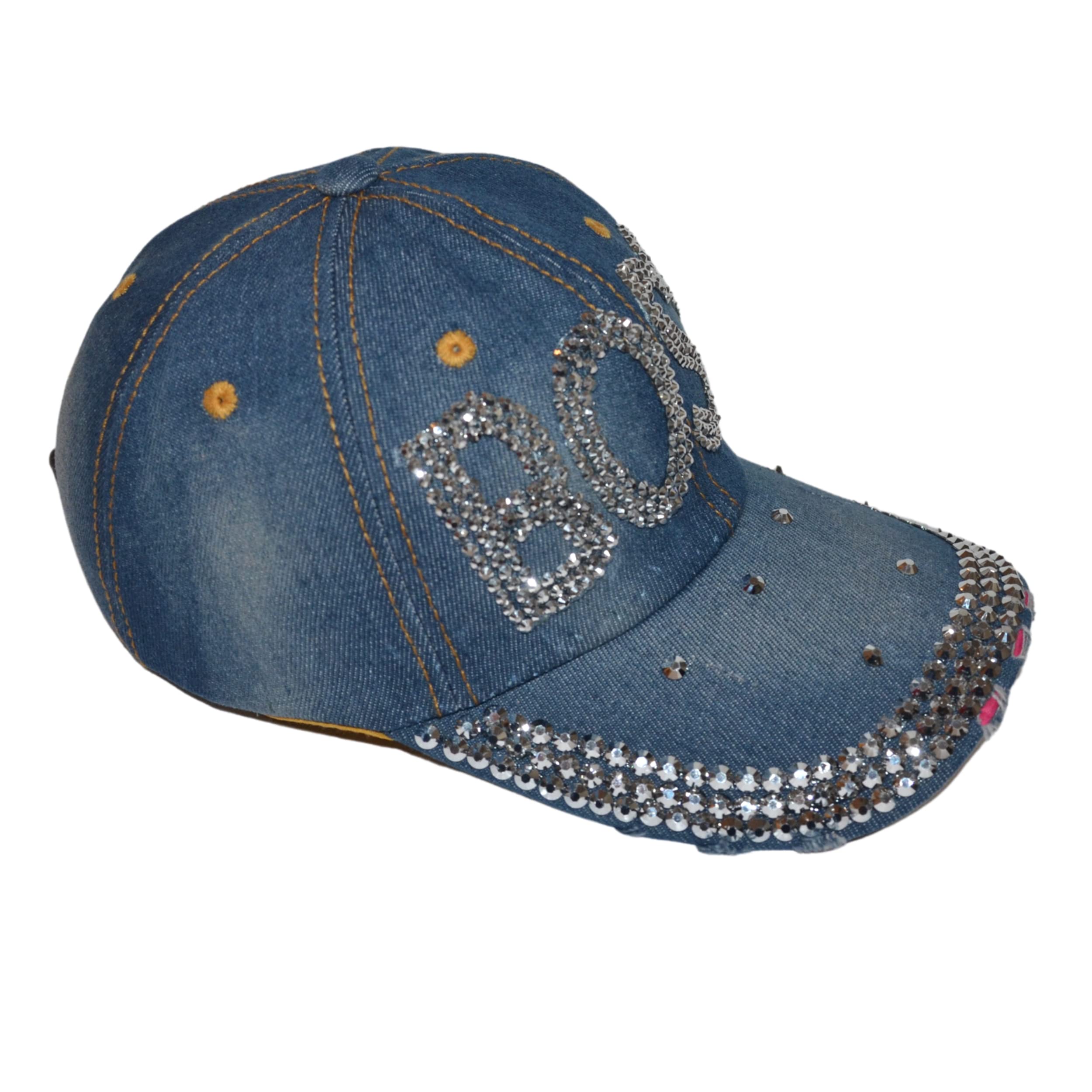 Stylish Popfizzy Bling Hats for Women - Rhinestone Baseball Caps & Bejeweled Distressed Denim Hats | Perfect Bling Gifts for Parties, Festivals & Everyday Fashion