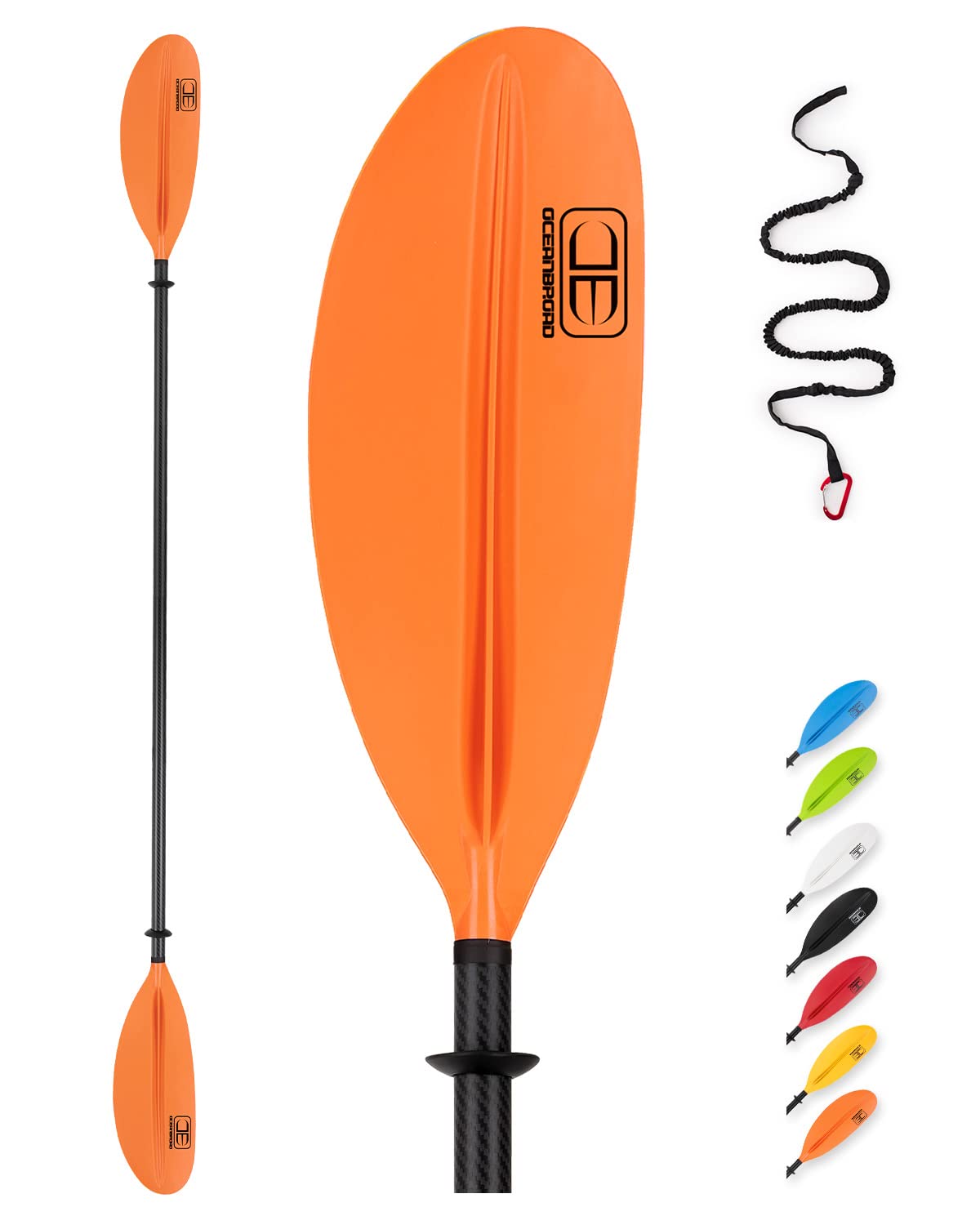 Premium Carbon Fiber Kayak Paddle 90.5in/230cm & 86in/218cm - Lightweight Canoe Oar for Adults with Paddle Leash - Perfect for Recreational Kayaking, Canoeing & Fishing Trips