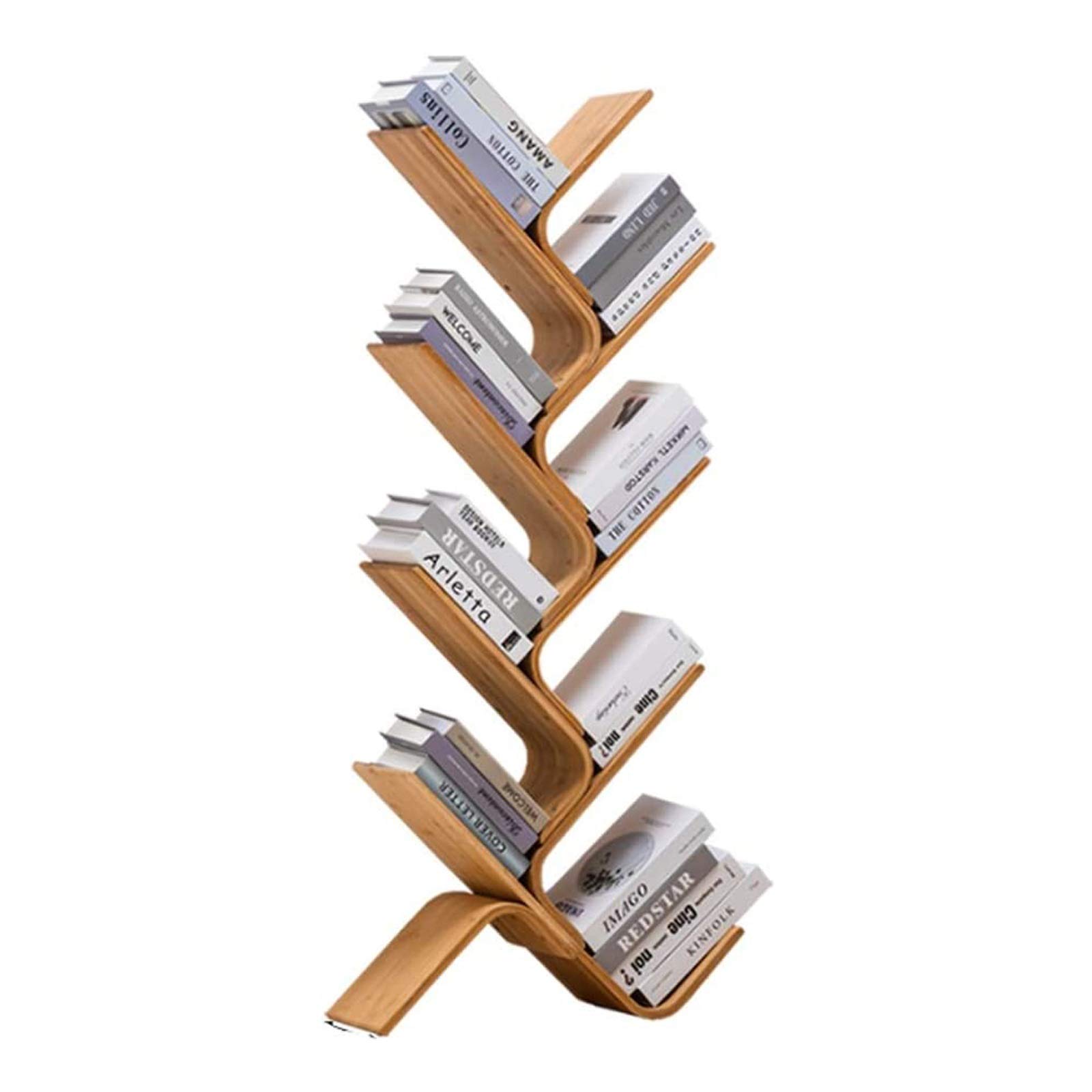 8-Shelf Tree-Shaped Bamboo Bookshelf - Modern Bookcase for Living Room, Home Office - Space-Saving Storage Rack for Books, Decor & Organizing