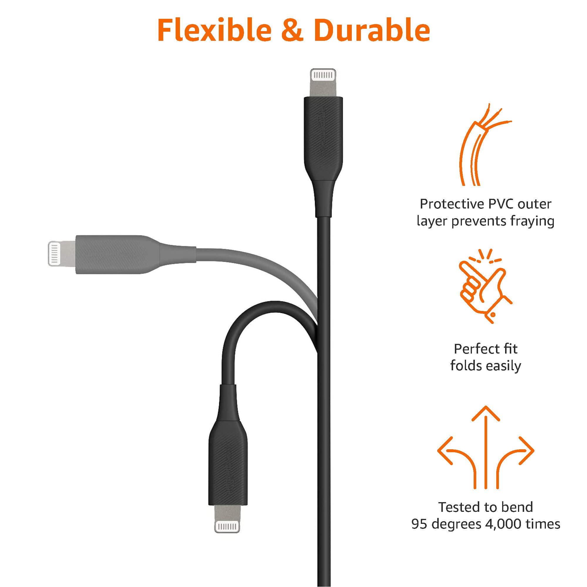 Amazon Basics MFi Certified Lightning to USB-A Cable - 3ft iPhone Charger for Fast Charging & Data Sync, Durable & Tangle-Free Design - Perfect for Home, Office & Travel (Black)