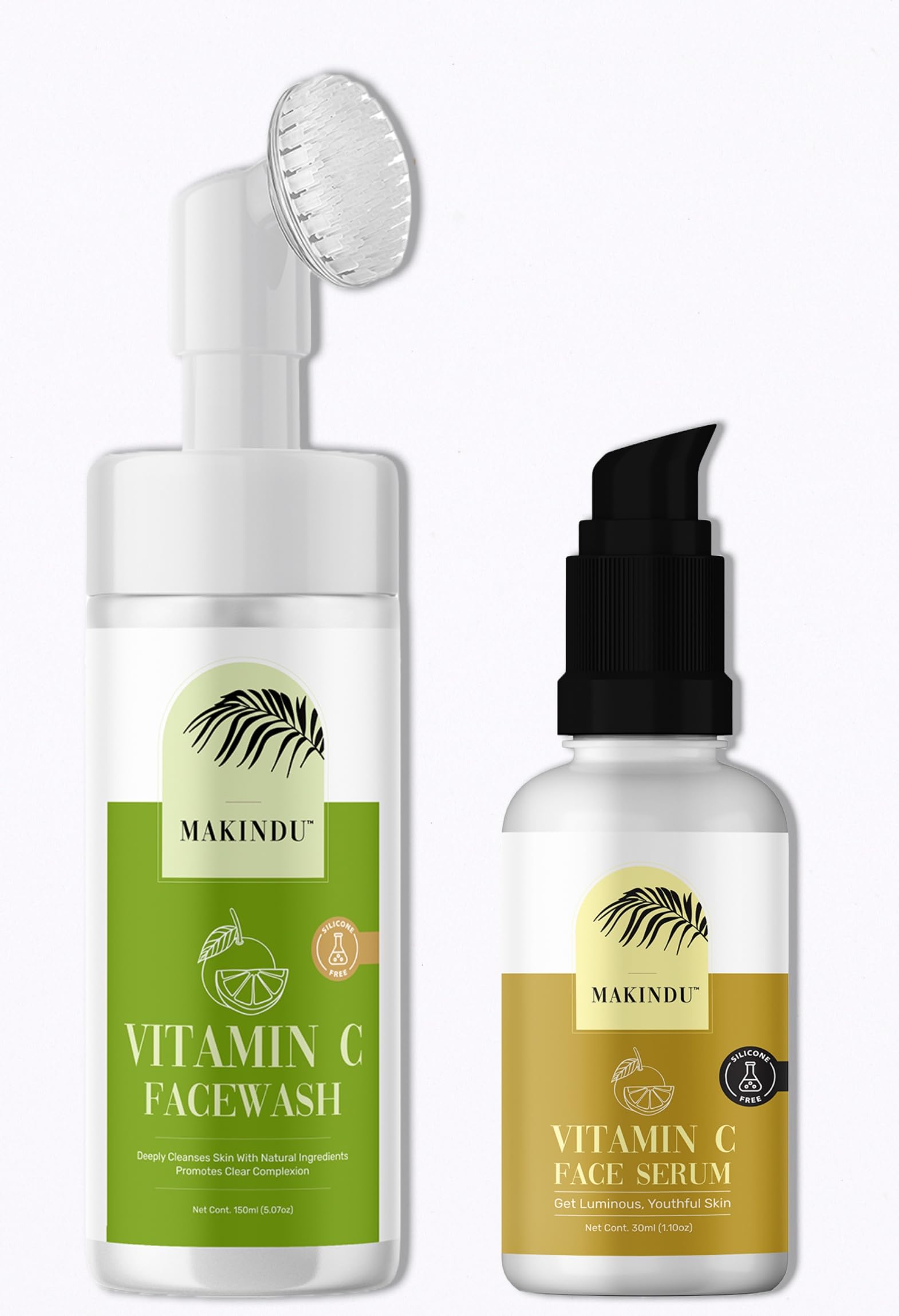 MAKINDU Vitamin C Face Care Kit - Brightening Face Wash (150ml) & Collagen Boosting Serum (30ml) | Glowing, Soft & Supple Skin | Anti-Aging Skincare Set | Perfect for Morning & Night Routine, Travel Skincare Essentials