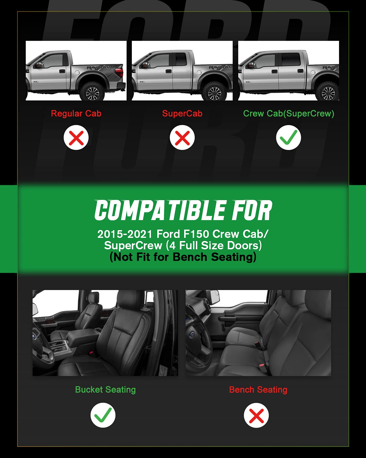 All-Weather Floor Mats for 2015-2025 Ford F150 & 2022-2025 F-150 Lightning SuperCrew - Custom Fit TPE Floor Liners for Front Bucket Seats (No Fold Flat Storage) - 1st & 2nd Row Protection - Perfect for Off-Roading, Camping & Daily Driving