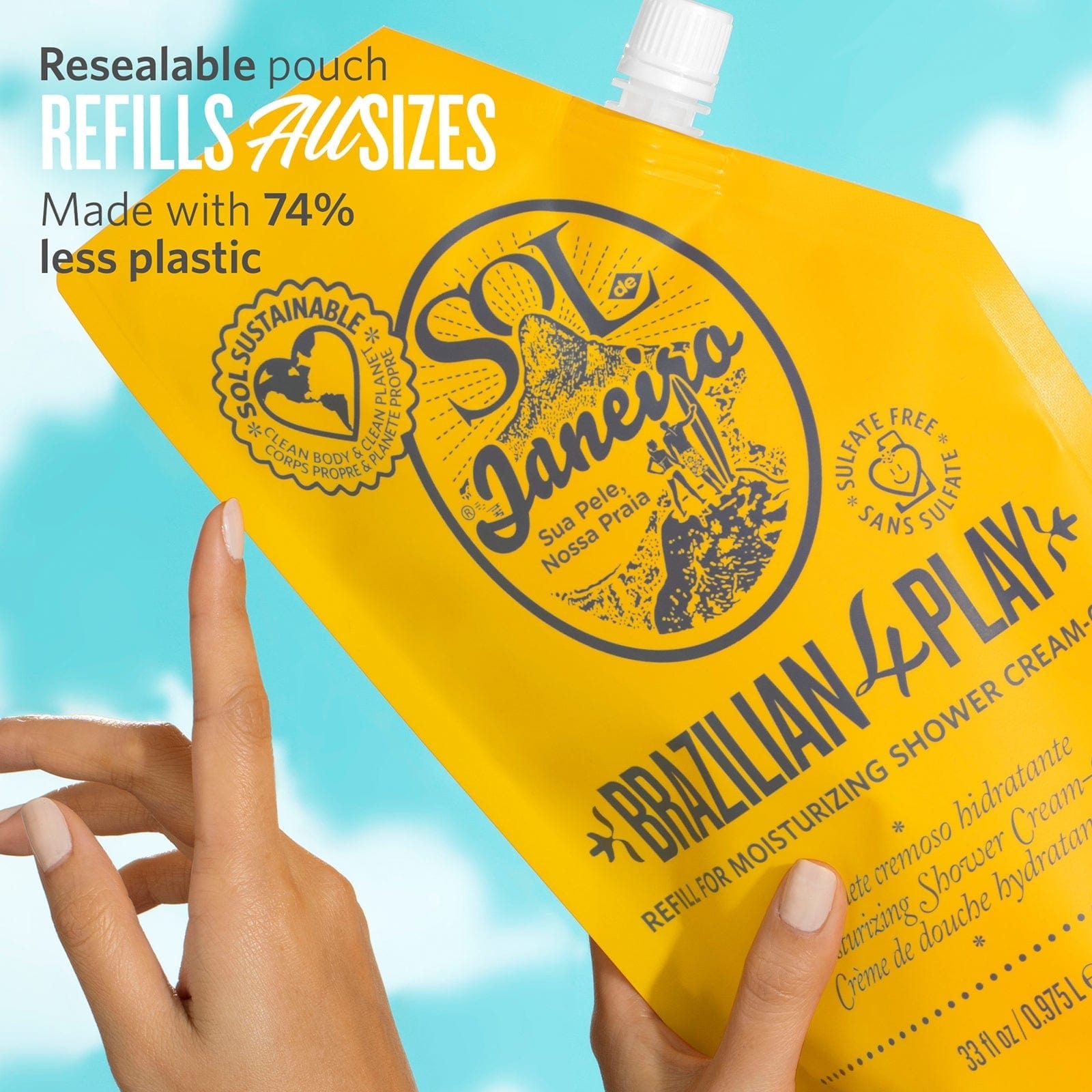 Brazilian Play Moisturizing Shower Cream Gel - 33.8oz (1 Liter) Hydrating Body Wash for Soft, Smooth Skin | Perfect for Dry Skin & Daily Shower Routine