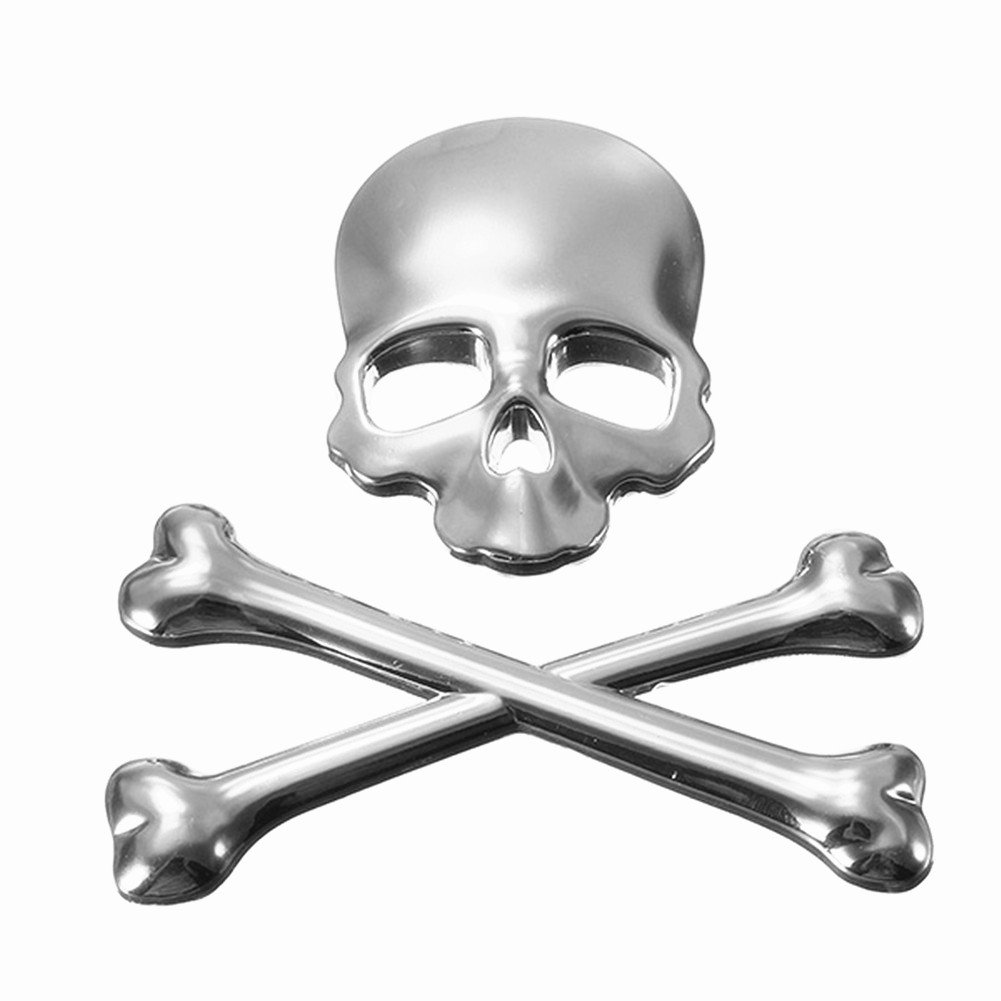 3D Skull Metal Skeleton Crossbones Emblem Badge - Car & Motorcycle Styling Decal Accessories for Harley, Chopper, Truck - Cool Gothic Biker Decor for Helmets, Windows & Body Panels