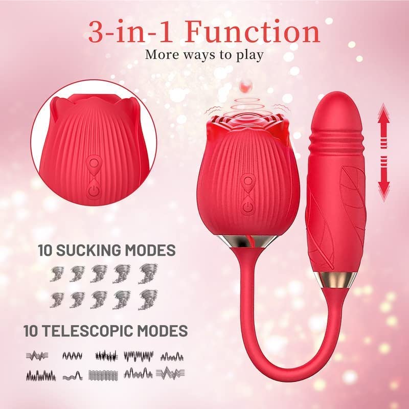 Premium Rose Sex Toy for Women - 10-Speed Thrusting G-Spot & Clitoral Stimulator, Upgraded Adult Toy for Couples Pleasure - Perfect for Solo Play & Romantic Nights
